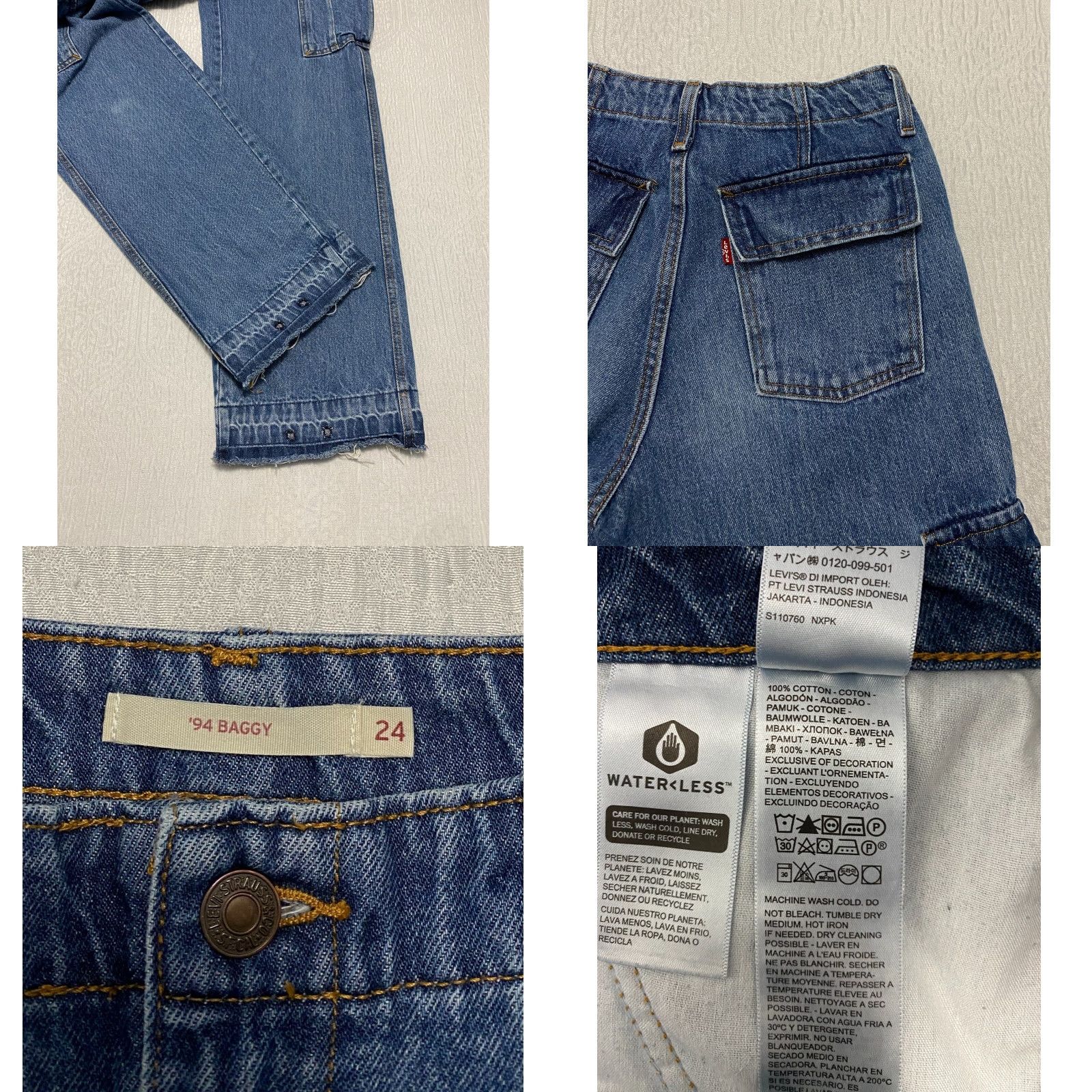 Levi's Levi's Baggy Cargo Jeans Women's Juniors Size 24x32 Blue Denim Raw Hem Jeans Cargo Pocket Wide-Leg Womens Size 27" / US 4 / IT 40 - 8 Thumbnail