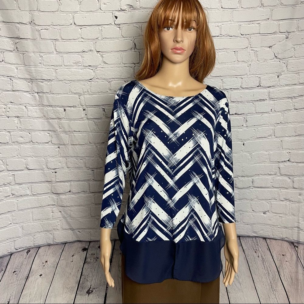Other New Kate Lilly Designs Blue White 3/4 Sleeve Top Size M Size M / US 6-8 / IT 42-44 - 1 Thumbnail