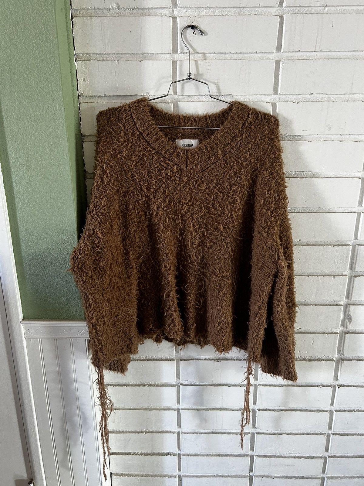 image of Doublet Animal Fur Cutoff Sweater (Sz S) in Brown, Men's (Size Small)