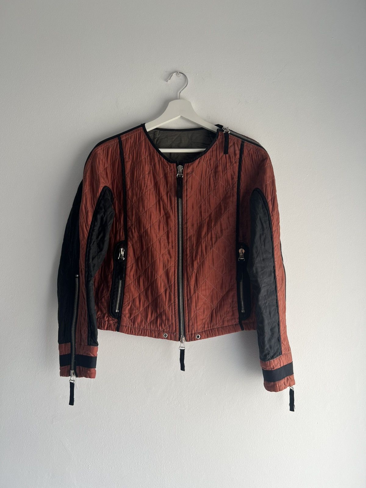 ジャケット DRIES VAN NOTEN BURGUNDY STRIPED JACKET WITH PADDED BALLS Dries Van Noten Burgundy striped jacket with padded balls