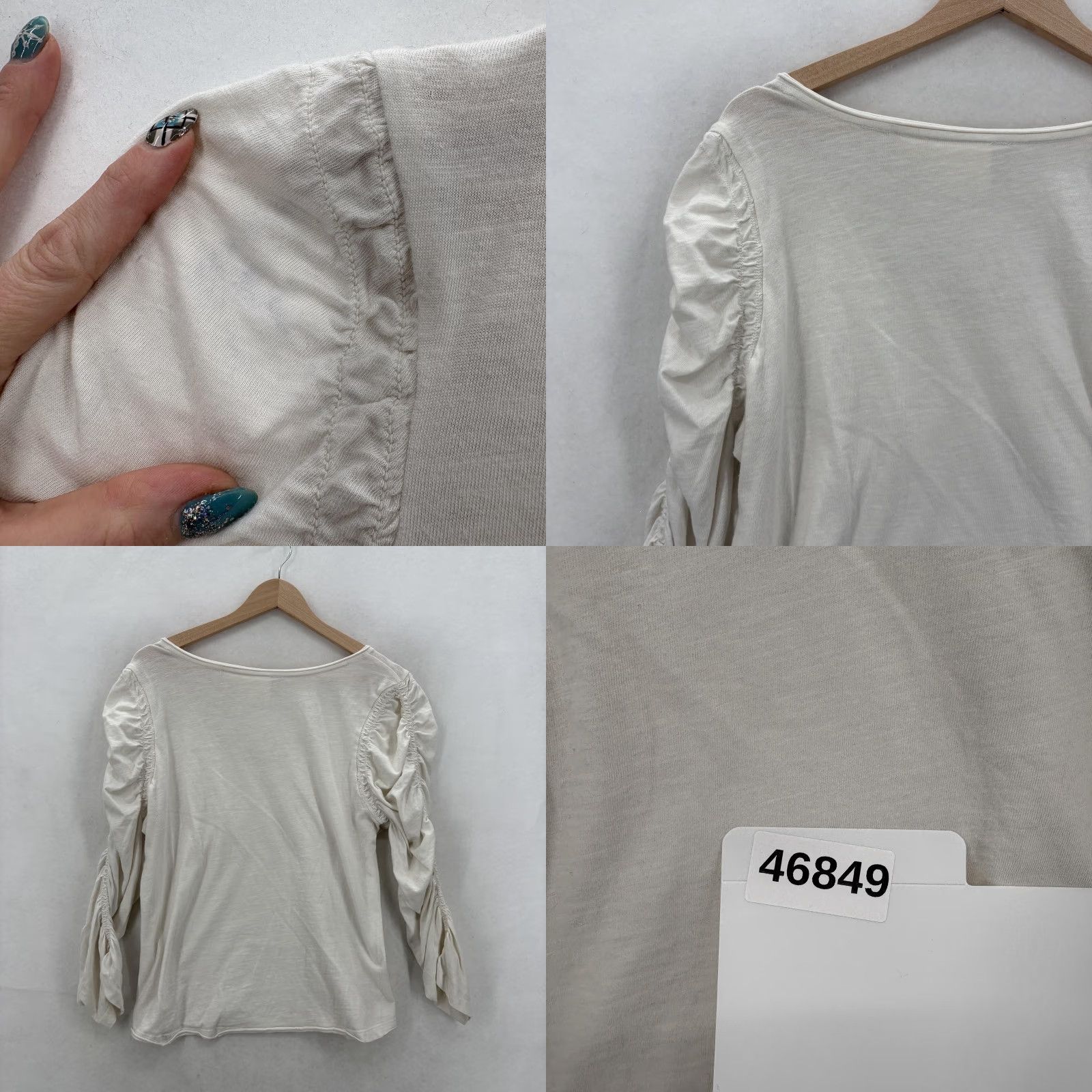 Vintage Maeve Shirt Womens Medium White Ruched Sleeve V Neck Cotton Top Anthropologie Size M / US 6-8 / IT 42-44 - 9 Thumbnail