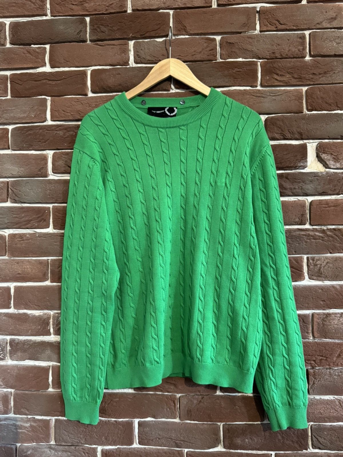 Designer × Raf Simons Raf Simons Fred Perry Green Cable Knit Sweater 42 Rare Hype Size US M / EU 48-50 / 2 - 1 Thumbnail