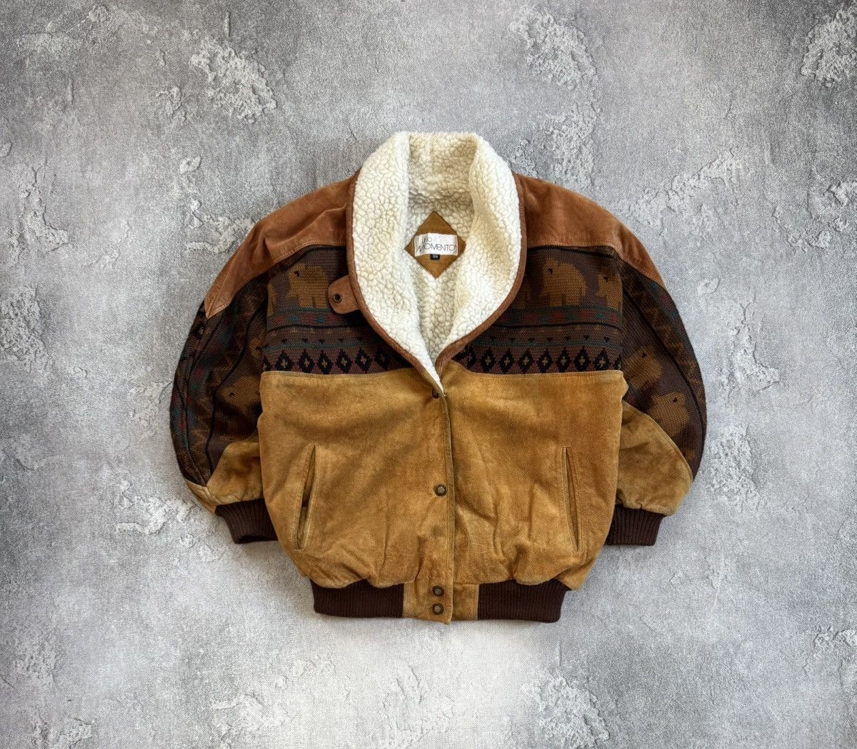 Cowboy Equipment Western Aztec suede leather retro lined bomber jacket 90s Size US S / EU 44-46 / 1 - 1 Thumbnail