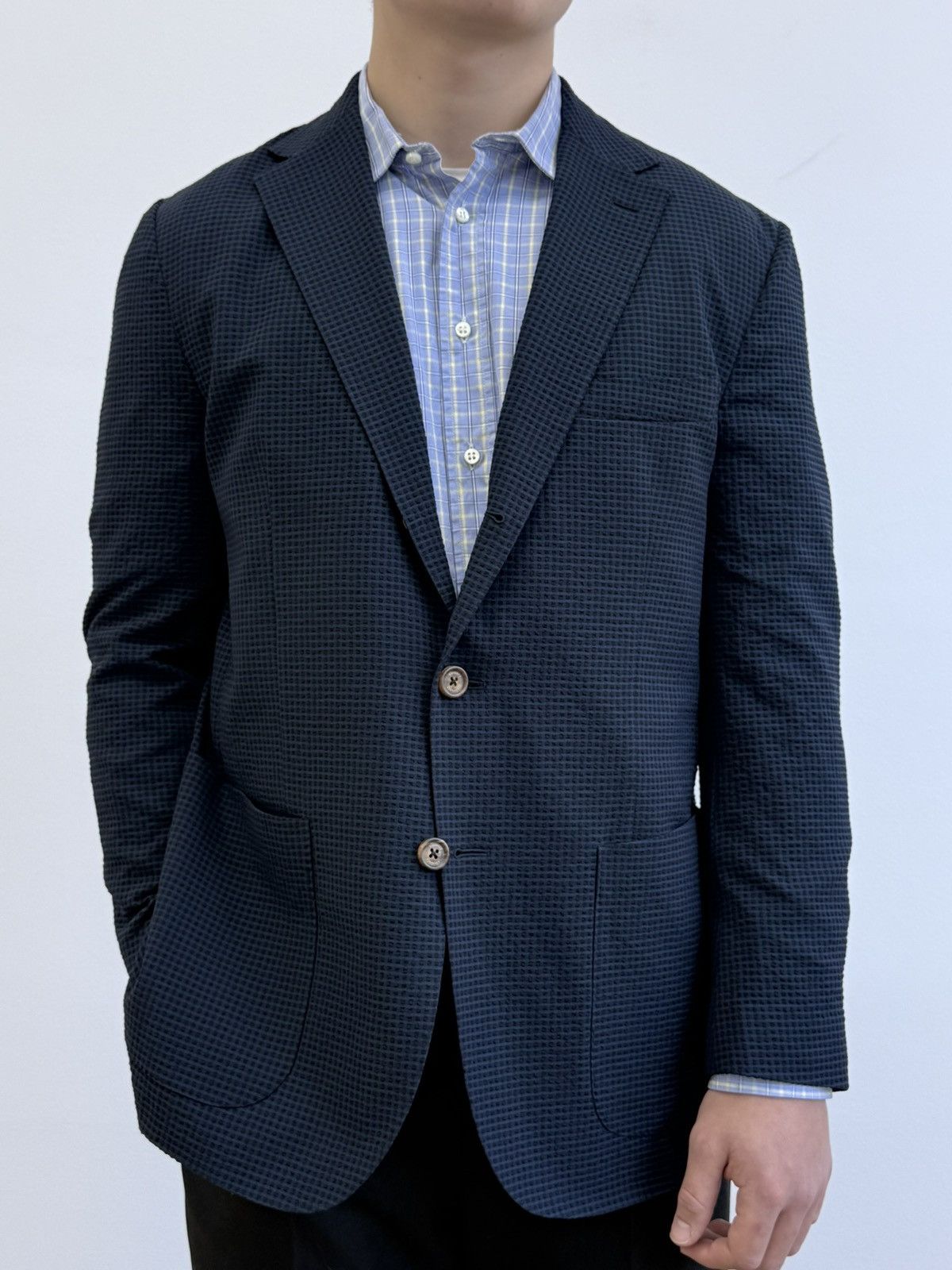 Eleventy Eleventy Navy Blue Textur Lightweight Blazer Jacket Size 44R - 1 Thumbnail
