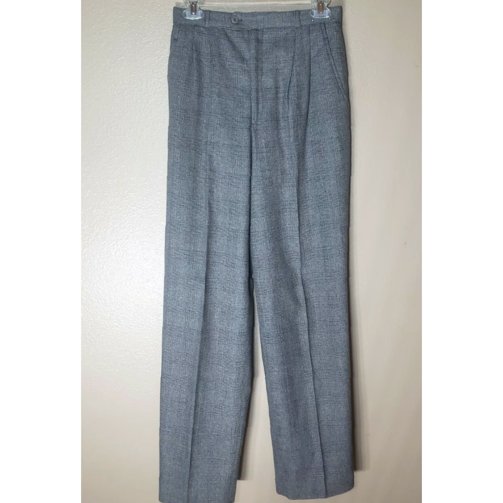 Vintage VINTAGE H.L. Spencer LTD. Wool Blend High Rise Trousers-Size 9 Pants Women Glen Plaid Black/Gray Wide-Leg Lined N/A Shoes? Size 30" / US 8 / IT 44 - 2 Thumbnail