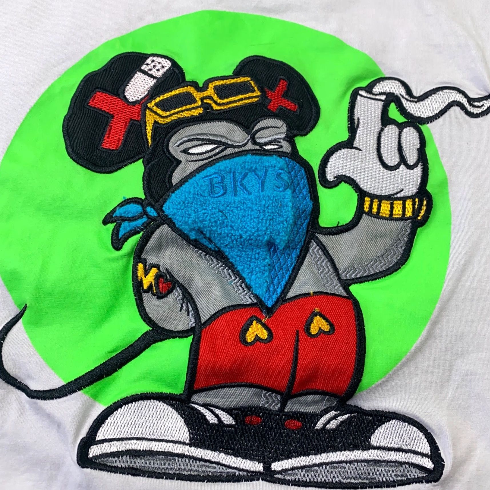 Vintage BKYS Shirt Mens Medium White Mouse Smoking Gun 3D Embroidery Stretch Hip Hop Retro Mens Size US M / EU 48-50 / 2 - 2 Thumbnail