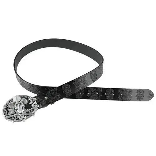 Japanese Brand Skull Embossed Split Leather Belt Size ONE SIZE - 3 Thumbnail