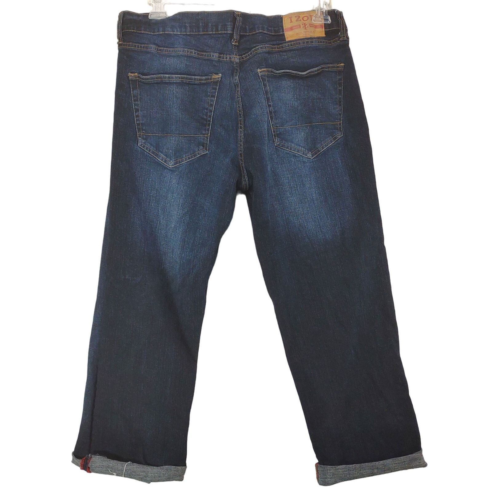 Izod IZOD Men's 36" Dark Wash Stretch Denim Cuff Leg Jeans Size US 36 / EU 52 - 4 Thumbnail