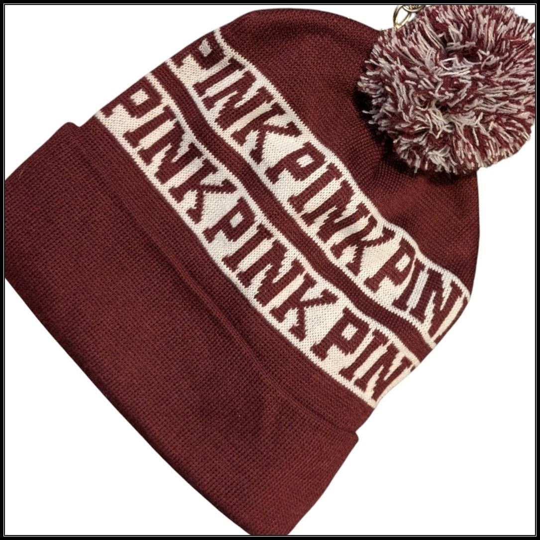 Victoria's Secret Victoria's Secret PINK Roll Up Pom Pom Beanie Knit Hat Size ONE SIZE - 1 Thumbnail