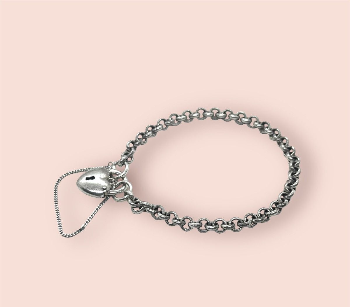 Vintage Vintage Bracelet Silver Belcher Link Heart Lock Charm Size ONE SIZE - 3 Thumbnail