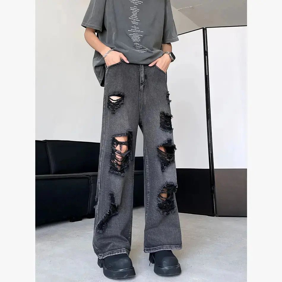 Japanese Brand Retro straight leg wide leg ripped jeans Size US 32 / EU 48 - 2 Thumbnail