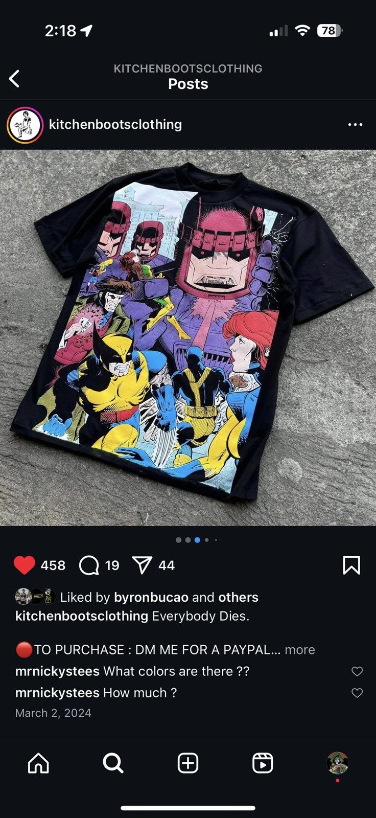 Marvel Comics Kitchen Boots - Everybody Dies X-Men Shirt Size US L / EU 52-54 / 3 - 6 Thumbnail