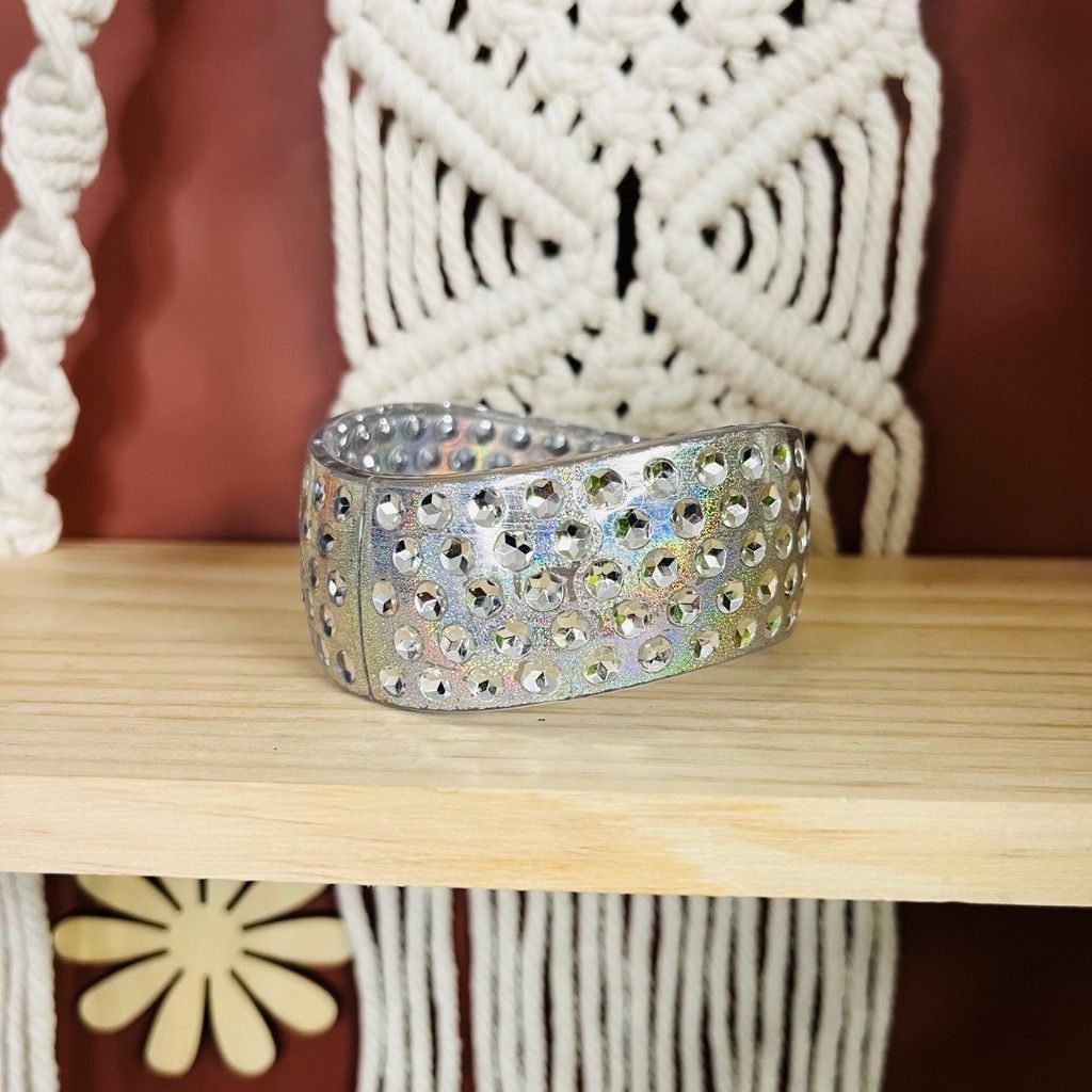 Jewelry Iridescent Acrylic Bangle Bracelet Hinged Design Silver Size ONE SIZE - 1 Thumbnail