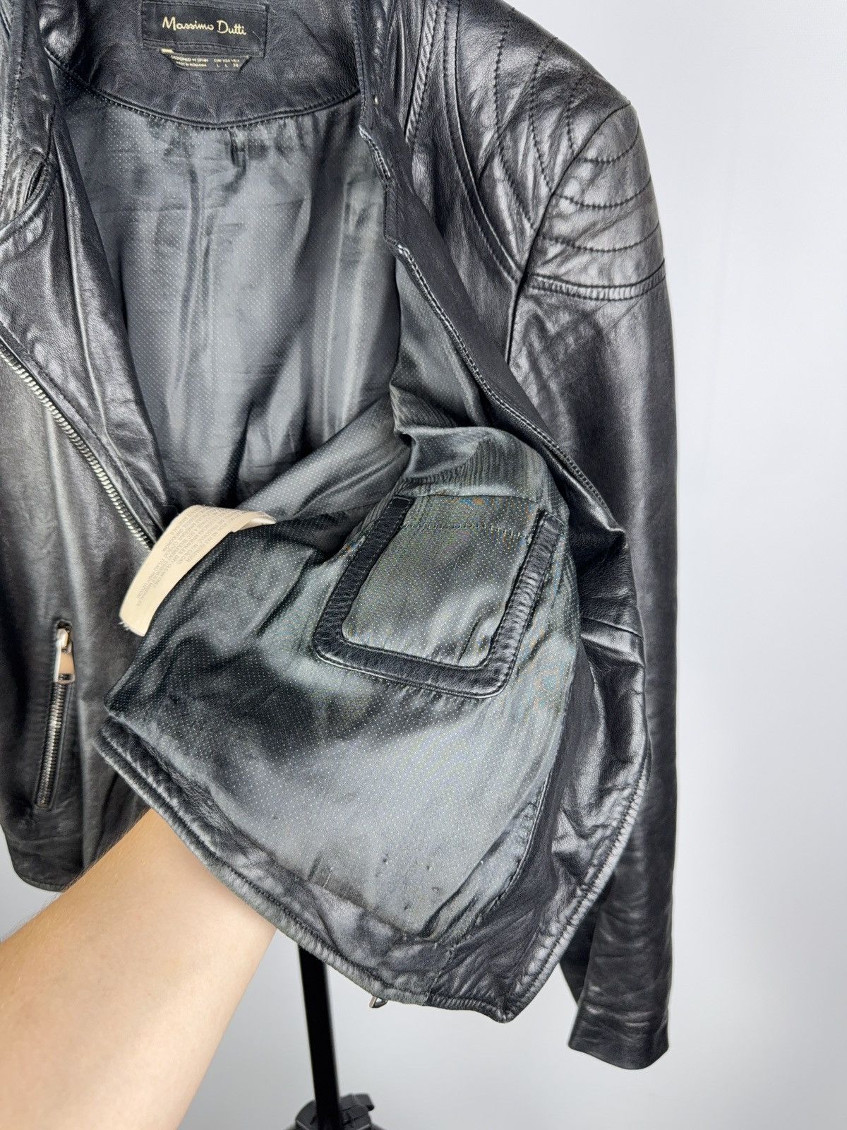 Massimo Dutti Vintage Genuine Leather MOTO BIKER Bomber Jacket Rock Punk Size L / US 10 / IT 46 - 11 Thumbnail