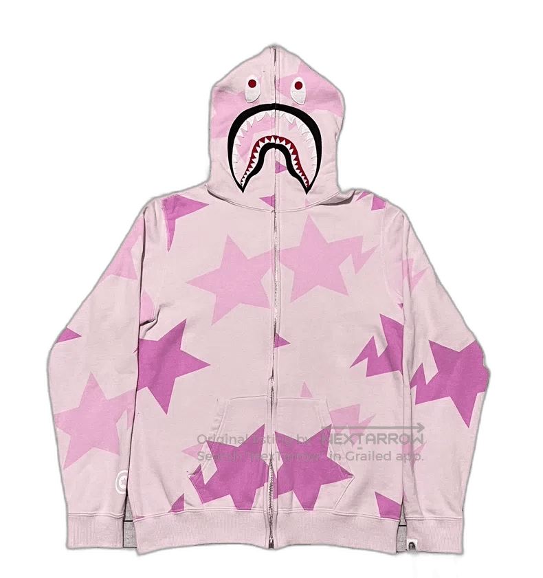 Bape Pink Shark Star Zip-Up Hoodie. Size S / US 4 / IT 40 - 1 Thumbnail