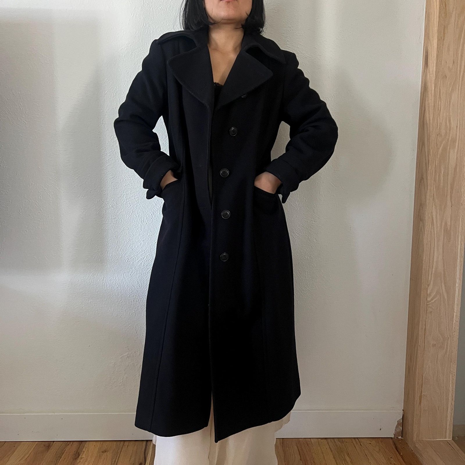 Vintage Vintage 90s Black wool classic clean line coat size 6 Size M / US 6-8 / IT 42-44 - 9 Thumbnail