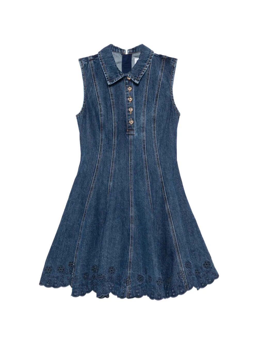 Self-Portrait Denim Broderie Mini Dress Size M / US 6-8 / IT 42-44 - 1 Thumbnail