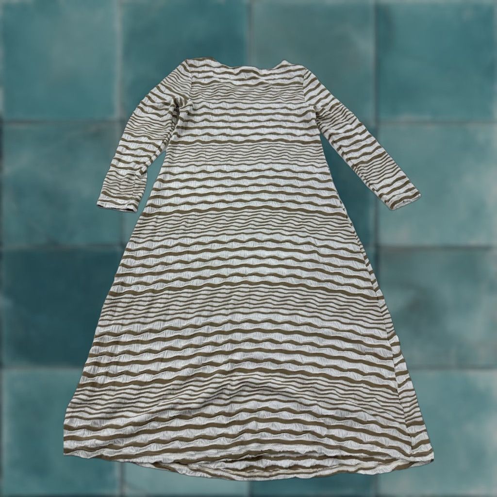 Vintage VINTAGE Tianello Dress Women’s XS Ivory Beige Long Sleeve Knit Midi Maxi Striped Bohemian Pattern Ruffle Crew Neck Pullover Casual Size XS / US 0-2 / IT 36-38 - 1 Thumbnail