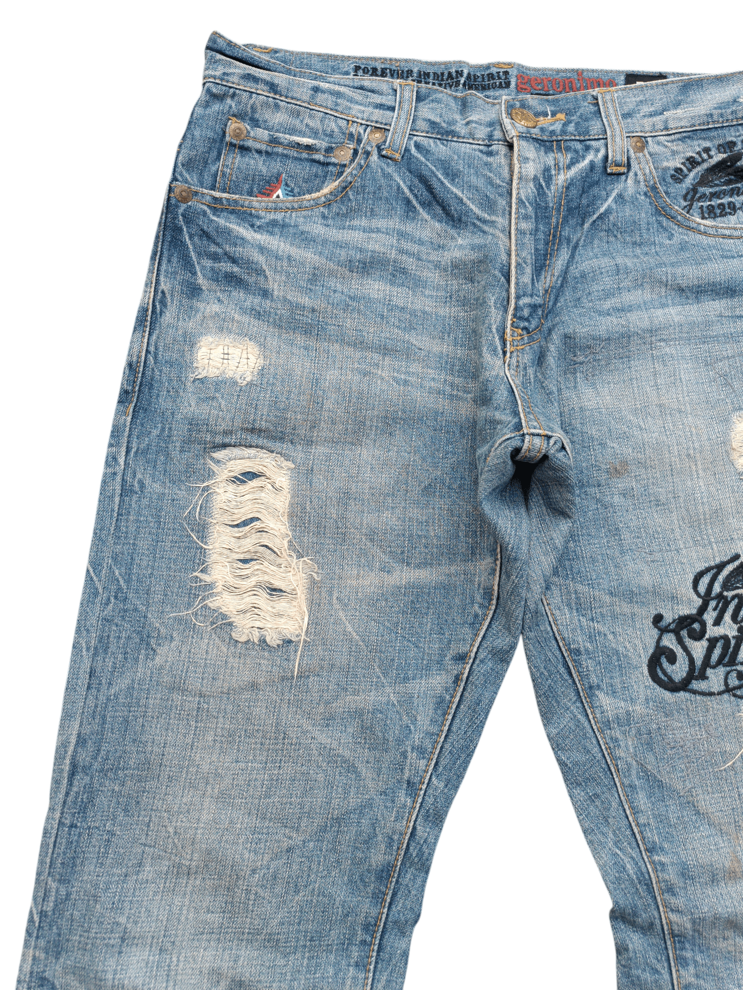 Japanese Brand GERONIMO Embroidery Native Indians Spirit Distressed Jeans Size US 32 / EU 48 - 4 Thumbnail