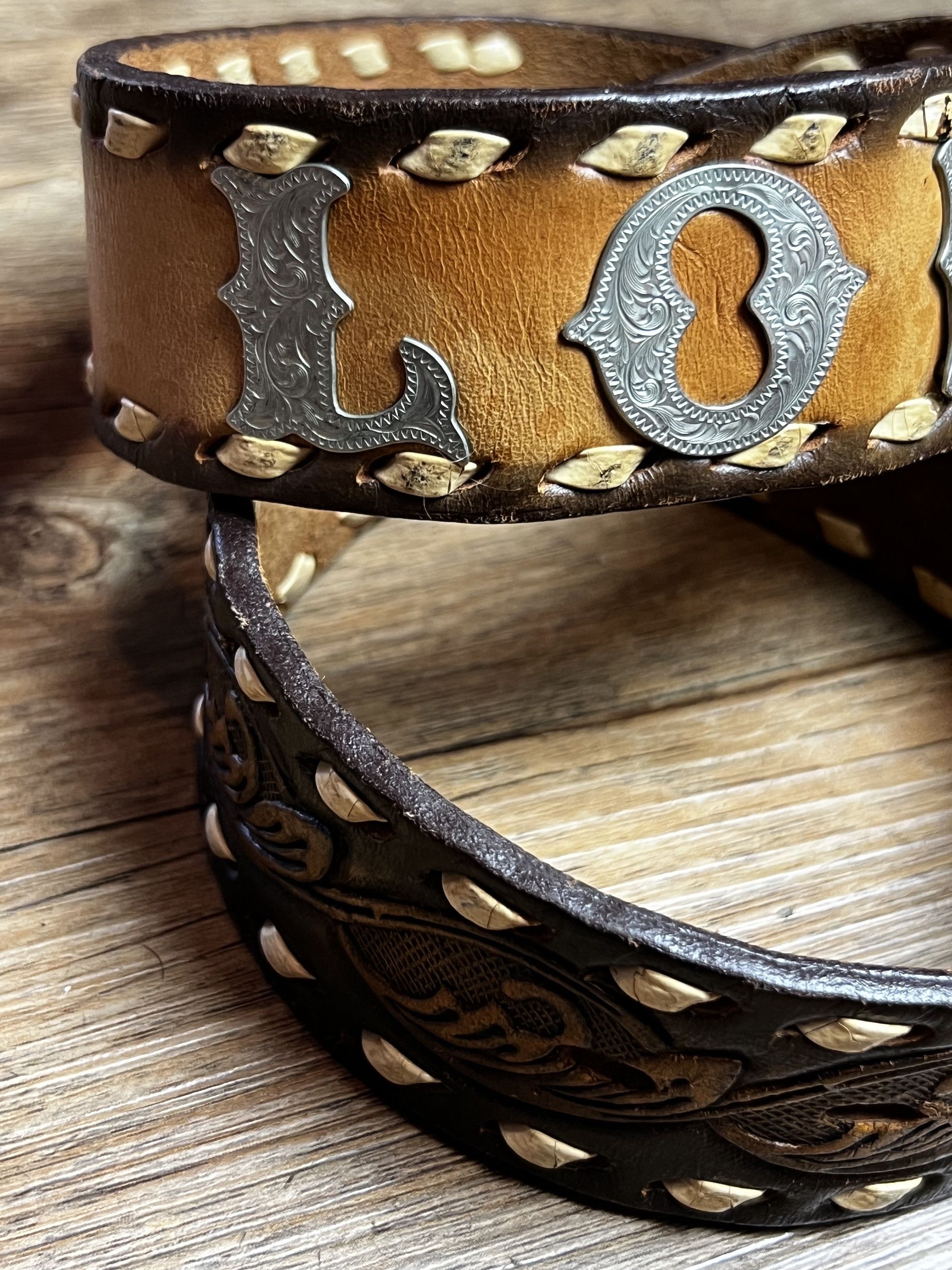 Vintage Vintage Leather Custom Made "LORI" Hand Tooled Western Belt Size ONE SIZE - 3 Thumbnail