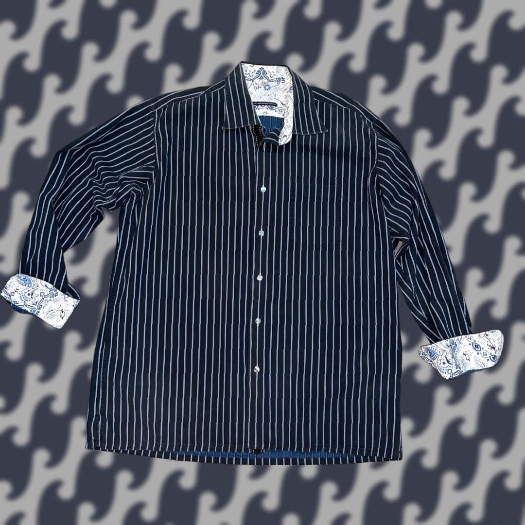 Luchiano Visconti VINTAGE Luchiano Visconti Dress Shirt Men’s XL Blue Striped French Cuff Cotton Shirt Size 46R - 1 Thumbnail