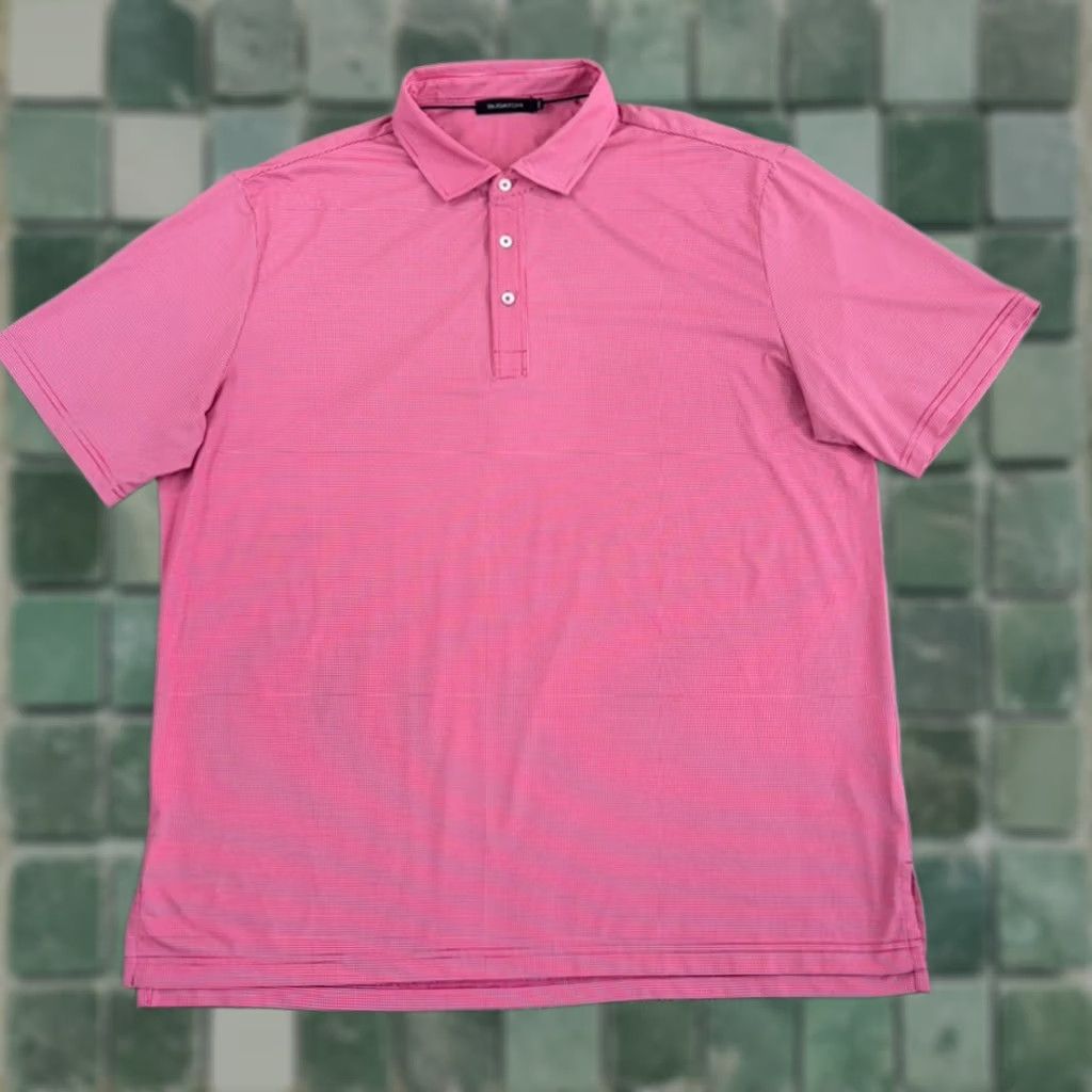 BUGATCHI Bugatchi Polo Shirt Geometric Pink 2XL Men Short Sleeve Collared Button Regular Fit Lightweight Breathable Polyester Blend Golf Polo Size US XXL / EU 58 / 5 - 1 Thumbnail