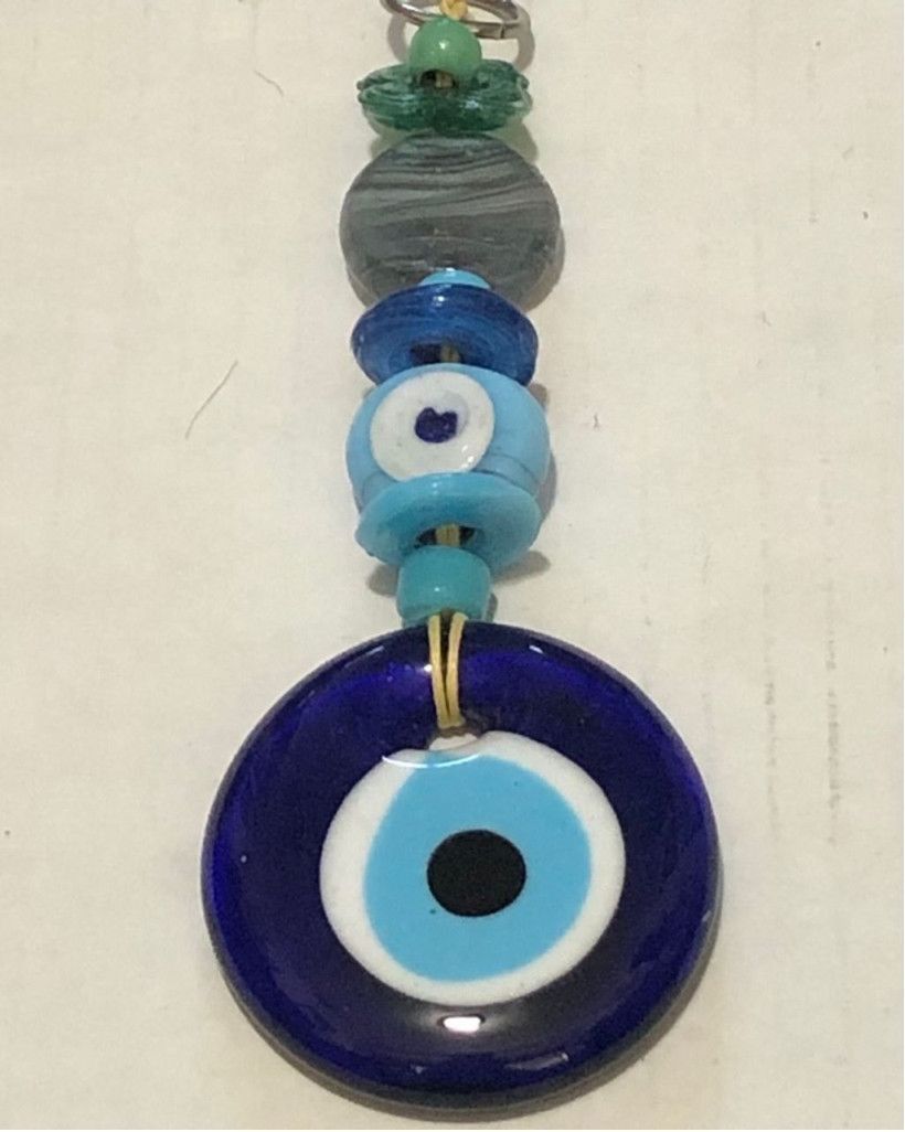 Vintage Handmade Evil Eye Wall Hanger keychain Blue White Glass New Size ONE SIZE - 1 Thumbnail