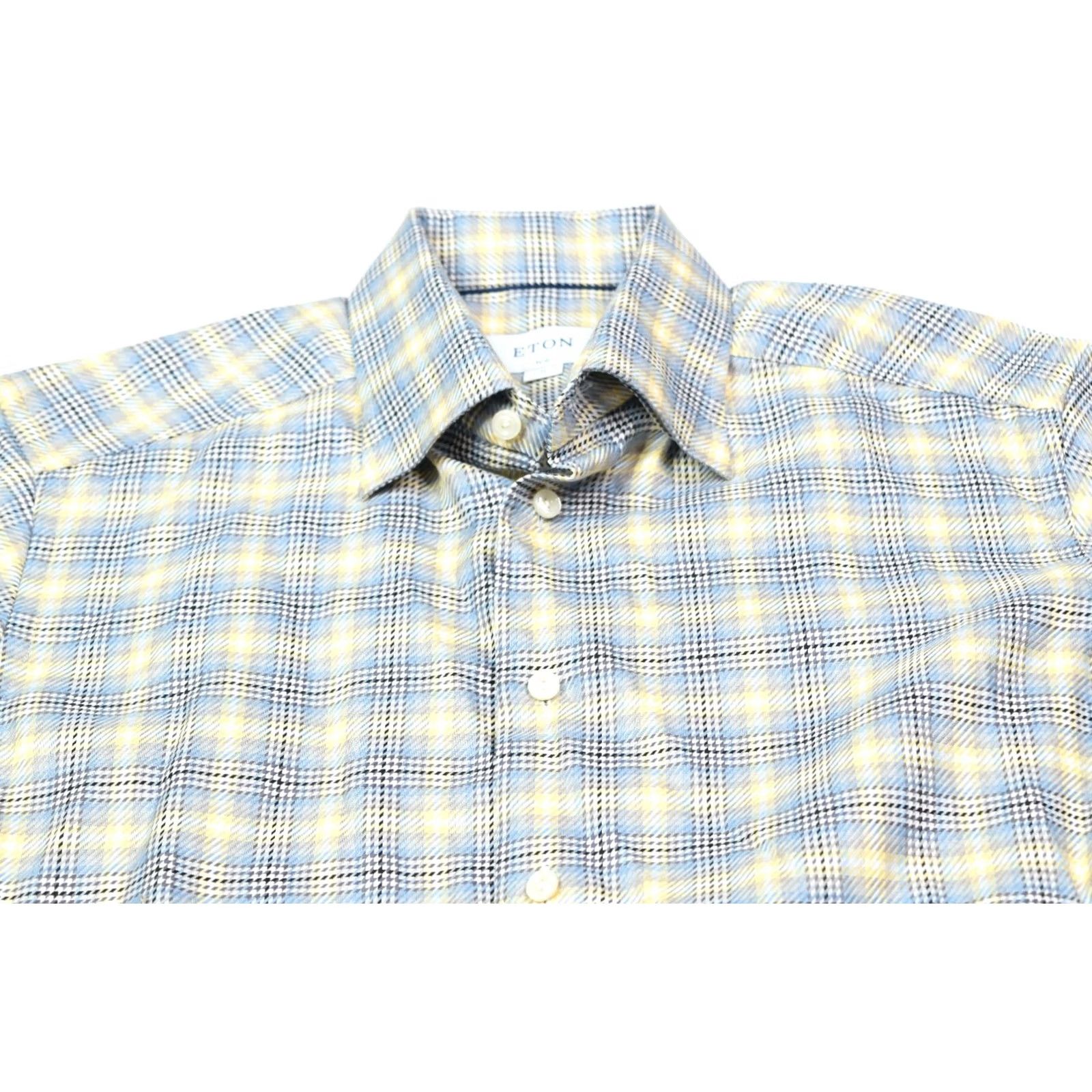 Eton ETON Textured Twill Shirt Yellow Blue Plaid Slim Fit Button-Down Mens 15.75 Size US L / EU 52-54 / 3 - 2 Thumbnail