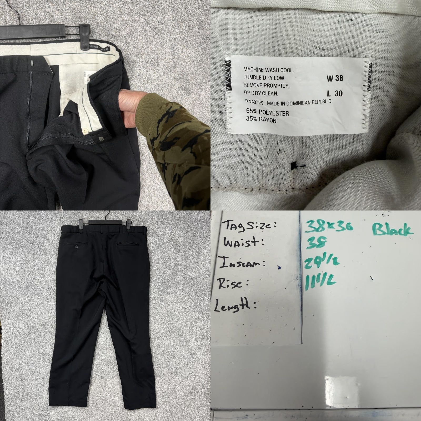 Geoffrey Beene VINTAGE Geoffrey Beene Mens Dress Pants 38x29.5 Black Pleated Straight Leg Front Slash Pockets 90s Business Formal Narrow Size US 38 / EU 54 - 8 Thumbnail