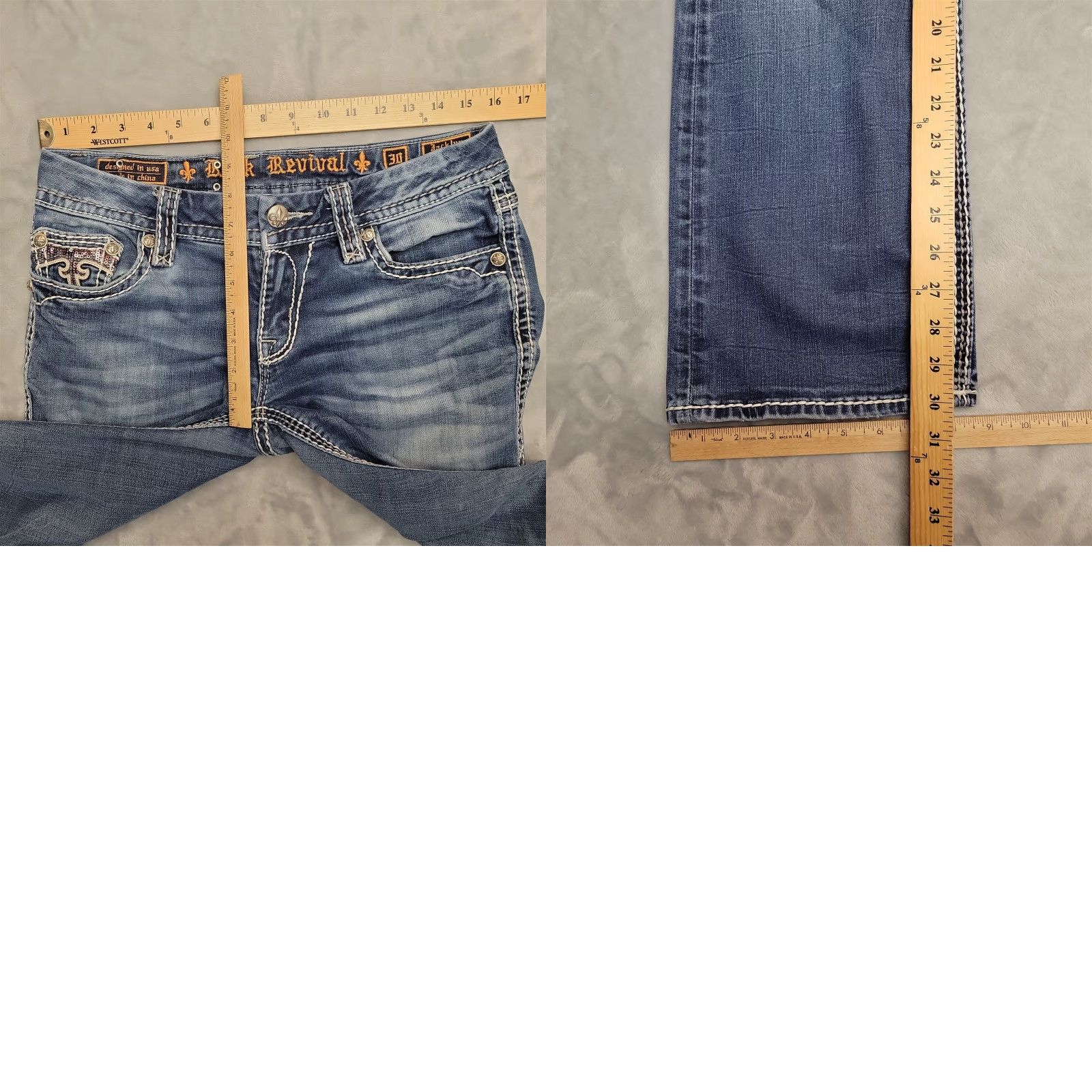 Denime VINTAGE Rock & Roll Cowboy Jeans Womens 30 Blue Denim Jacklyn Bootcut Faded Thick Stitch Size 30" / US 8 / IT 44 - 9 Thumbnail