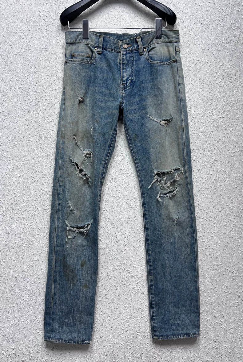 Saint Laurent Paris Saint Laurent Paris Make old wash jeans trousers with hole Size US 29 - 1 Thumbnail