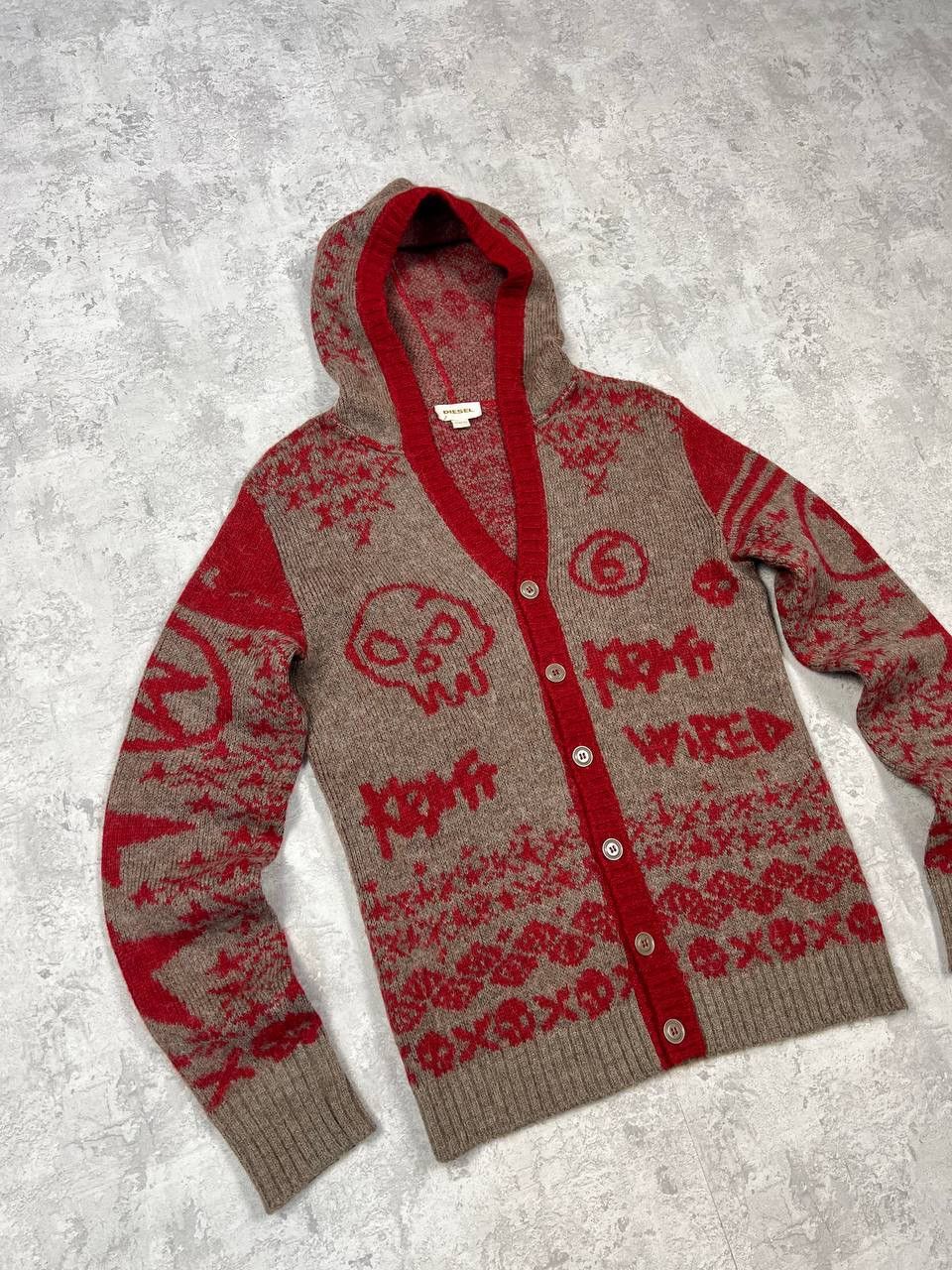 Diesel RARE Diesel Less Wired Knit Button Up Graphic Cardigan Size US XL / EU 56 / 4 - 2 Thumbnail