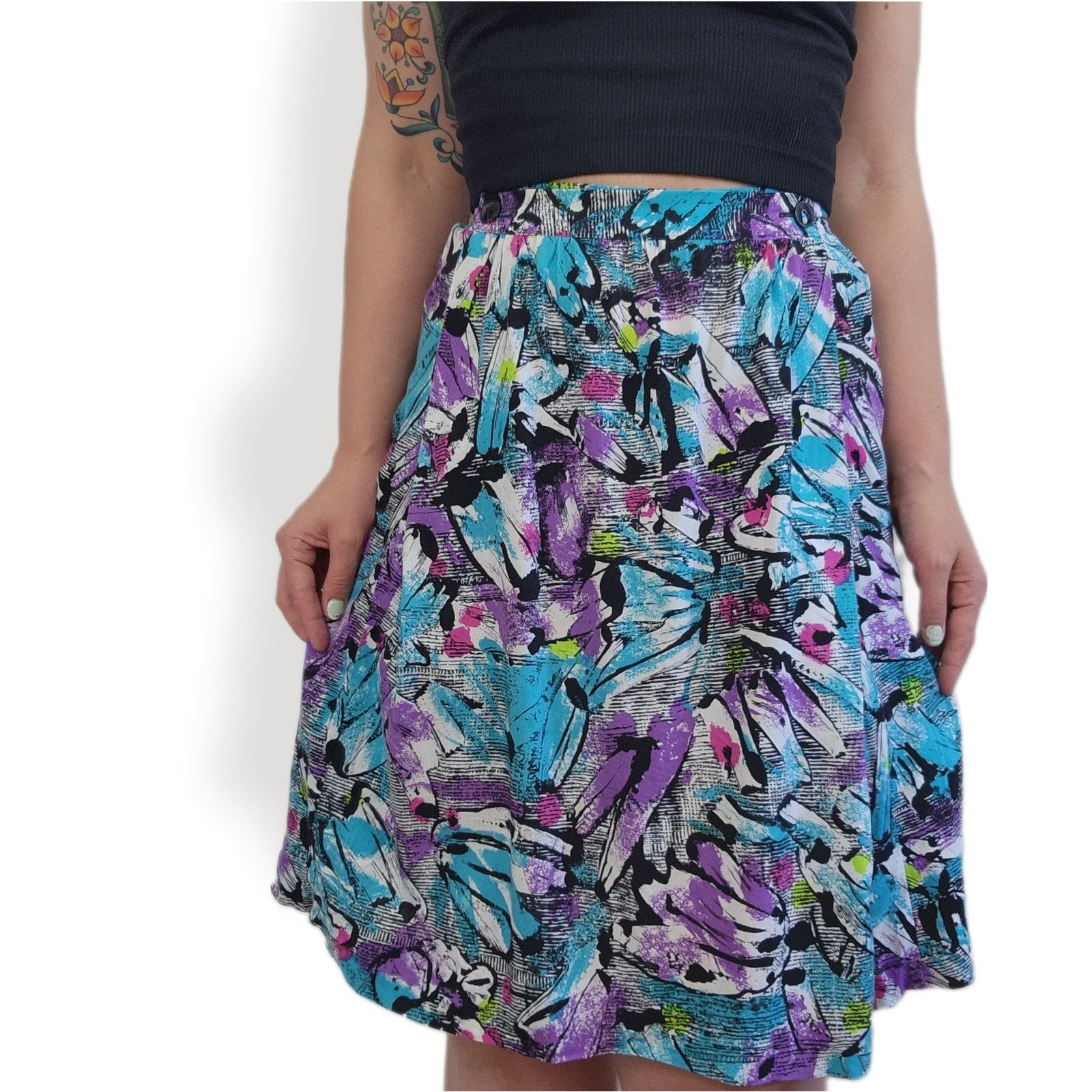 Vintage Bright Abstract Pattern Handmade Skirt M Size 26" / US 2 / IT 38 - 1 Thumbnail