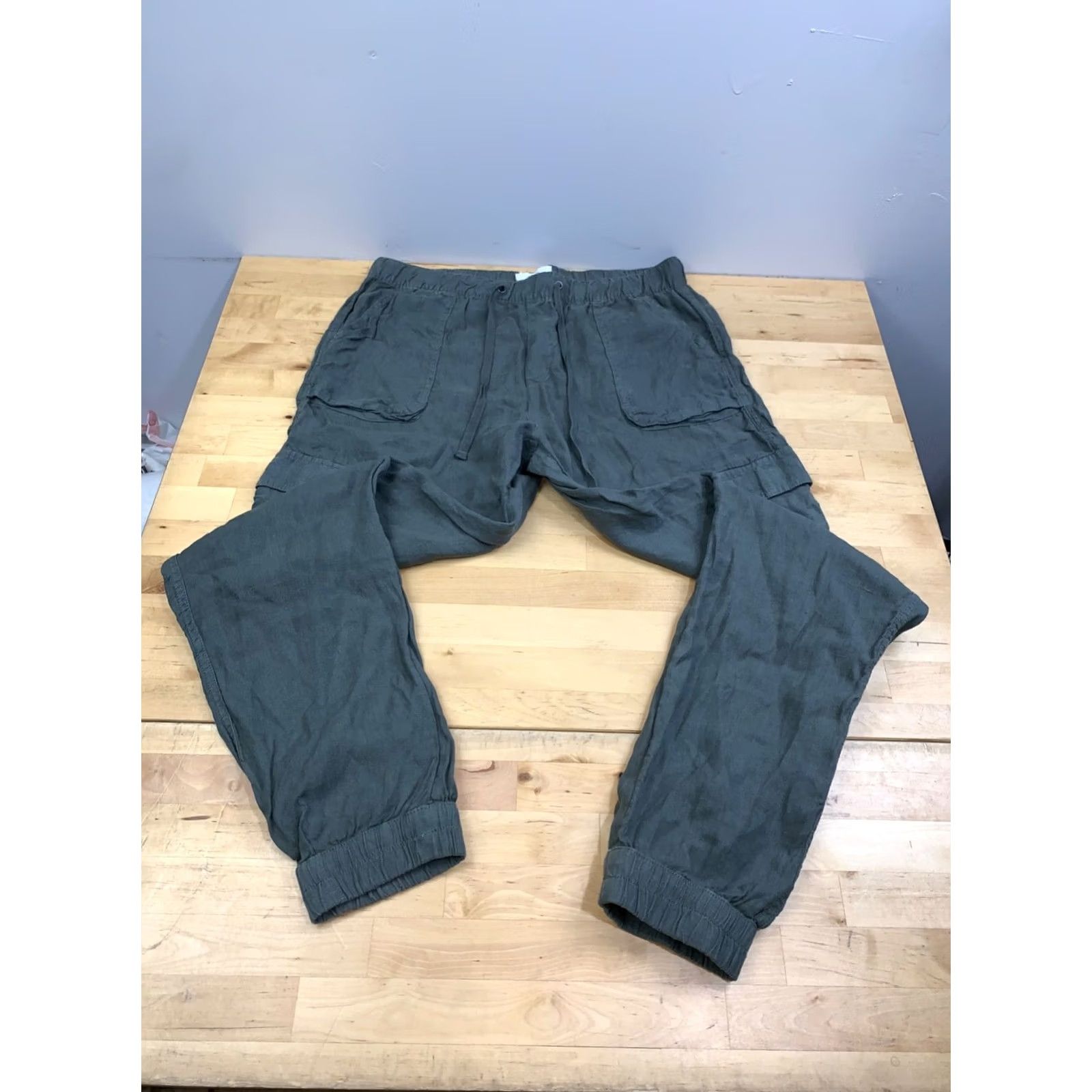 Nicole Miller Nicole Miller Linen Cargo Pants Joggers Women L Green Casual Drawstring 13201 Size 36" / US 14 / IT 50 - 4 Thumbnail