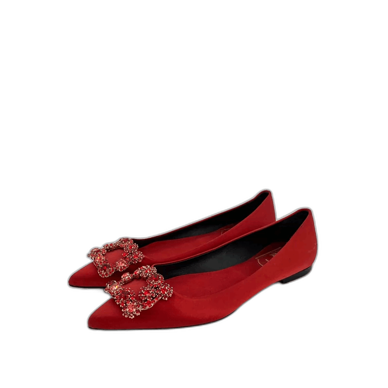 Roger Vivier Red Pointed Flats with Rhinestone Detail Size US 7 / IT 37 - 1 Thumbnail