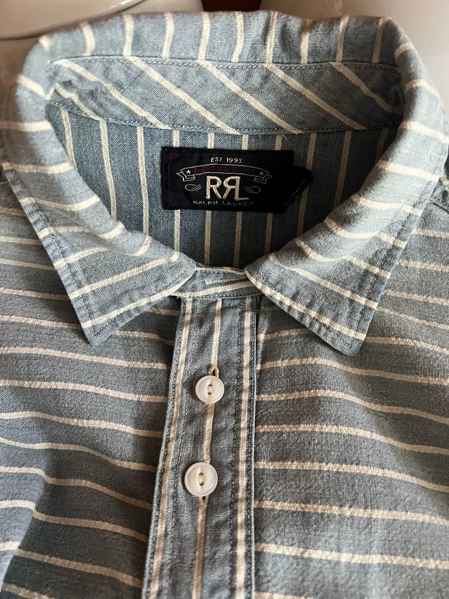 RRL Ralph Lauren RRL Striped Indigo Distressed Pullover Shirt Size US M / EU 48-50 / 2 - 9 Thumbnail
