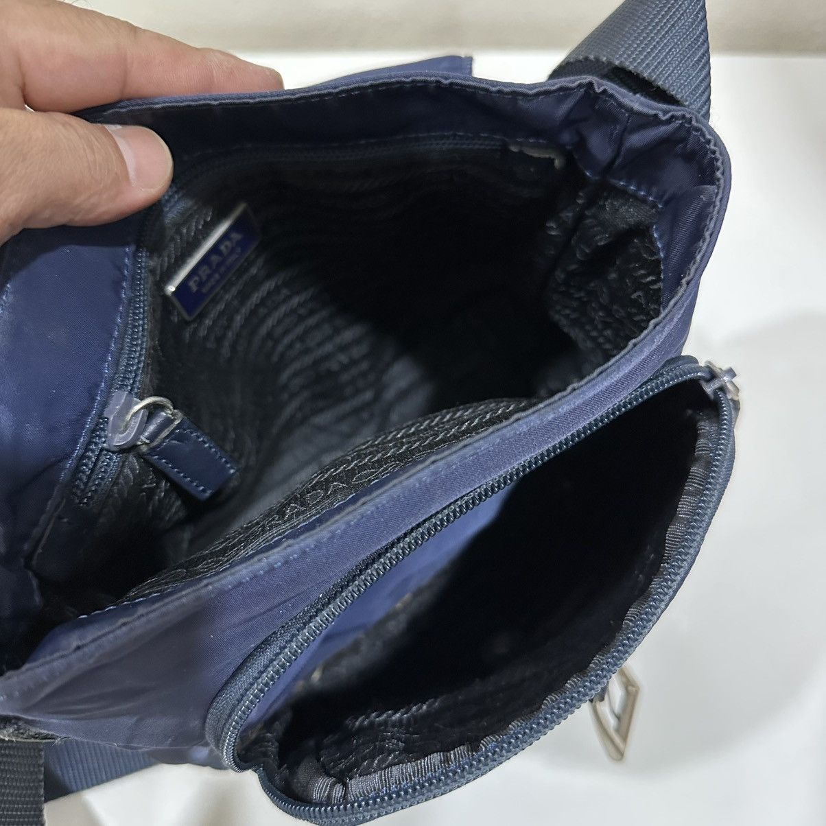 Prada AUTHENTIC PRADA VITELLO TRIMMED TESSUTO DOUBLE BUCKLE BAG Size ONE SIZE - 12 Thumbnail