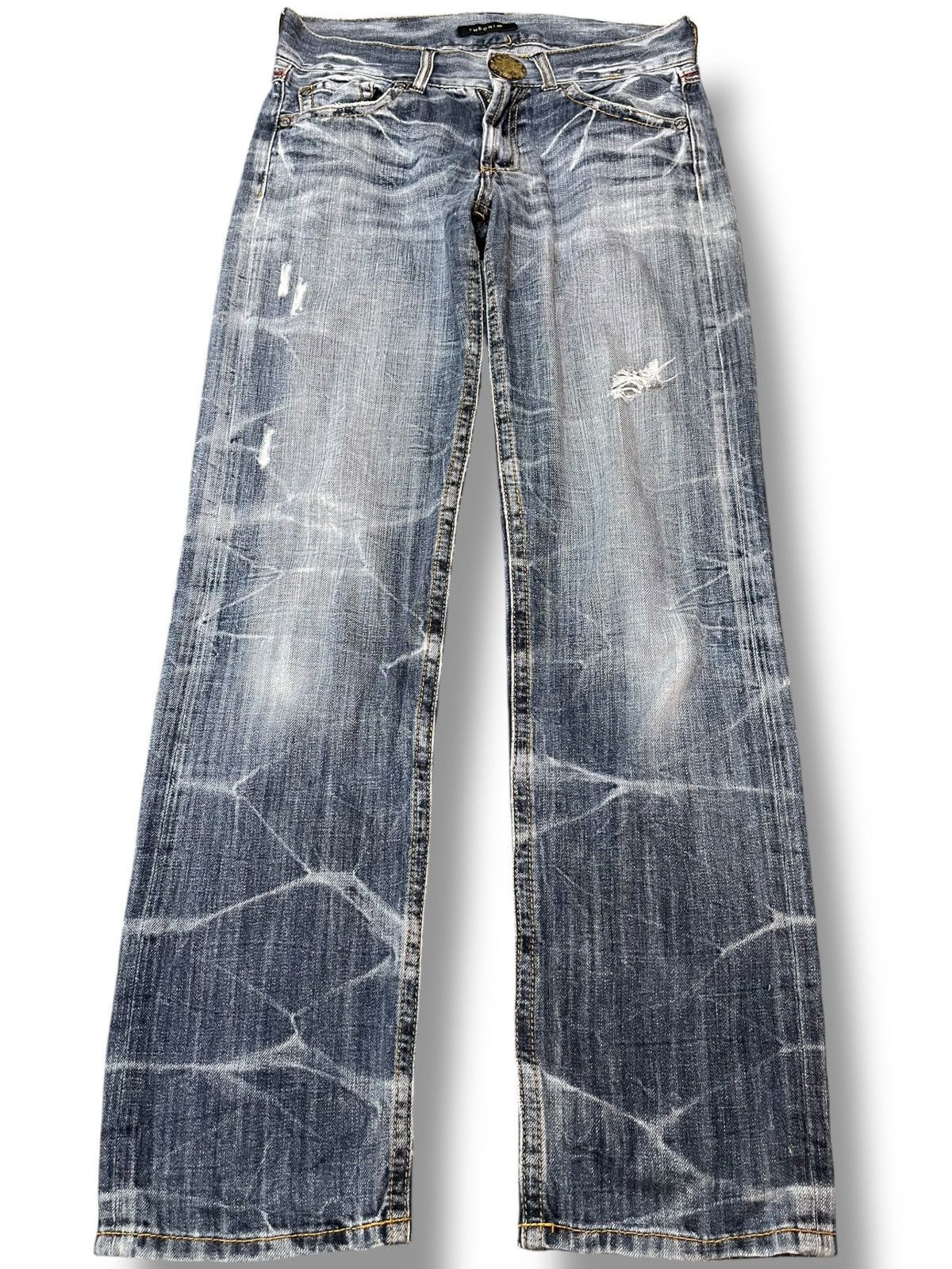 Japanese Brand Vintage Theoria Whiskers Honeycomb Distressed Denim Size US 31 - 1 Thumbnail