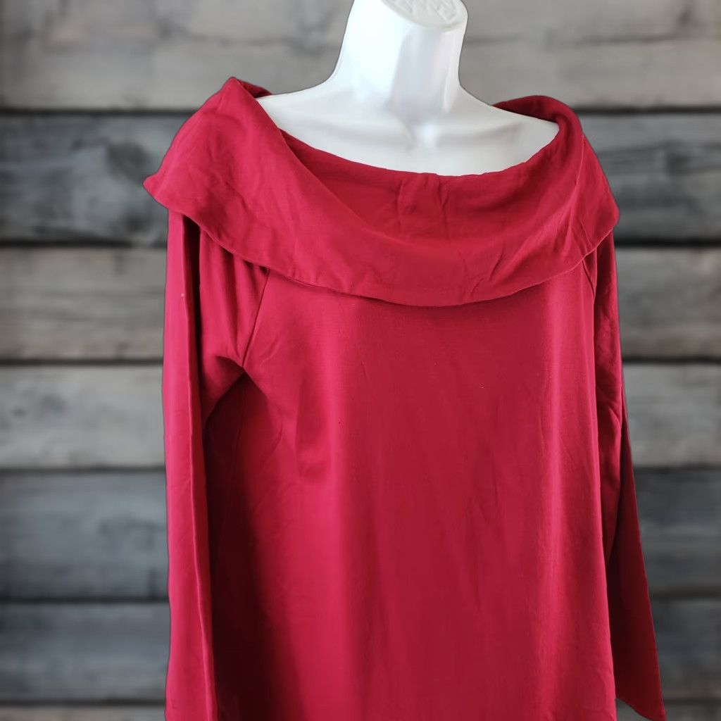 Vintage Chico's Zenergy Womens Blouse Shirt Long Sleeve Red Medium Draped Collar Rayon Blend Size M / US 6-8 / IT 42-44 - 1 Thumbnail