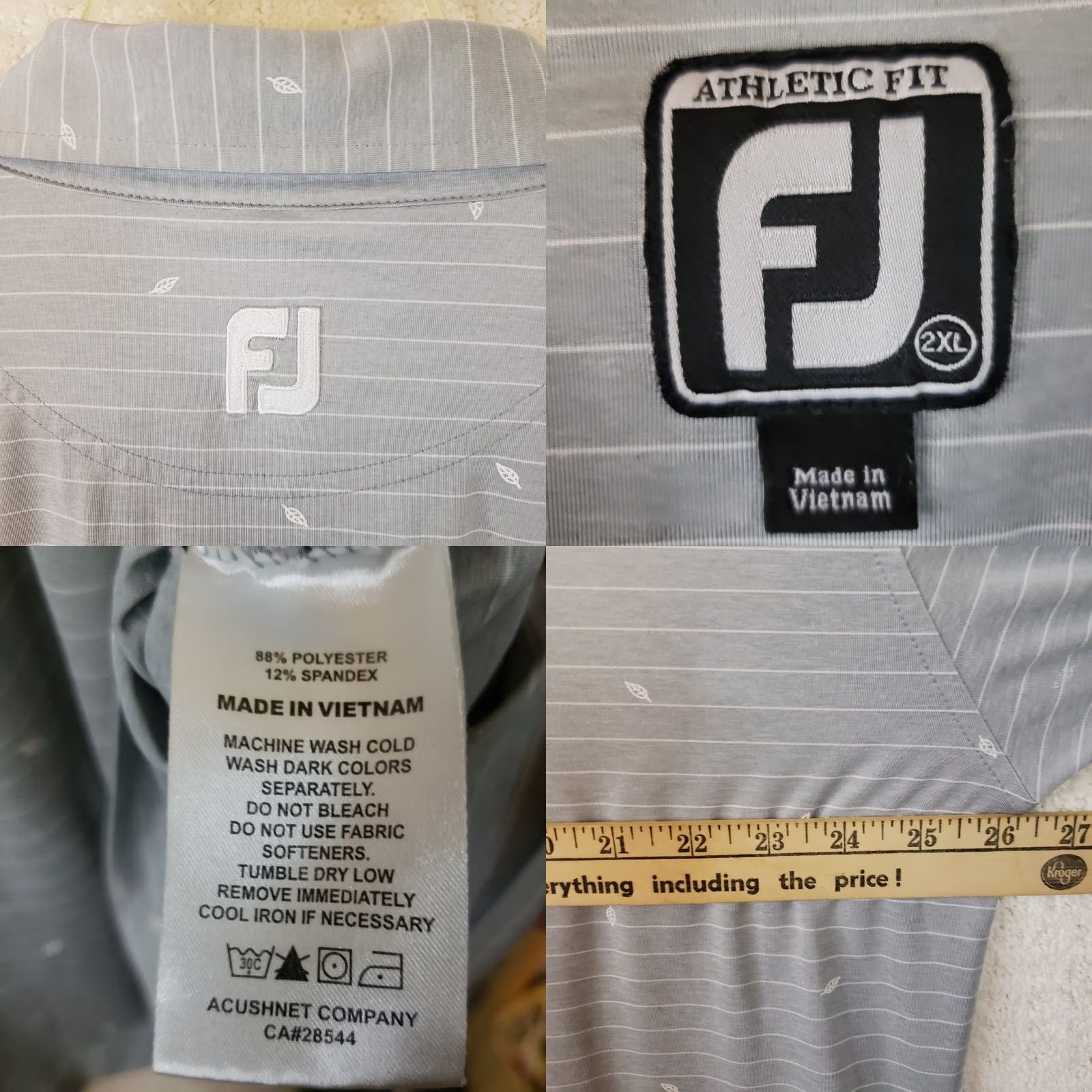 Footjoy FootJoy Polo Shirt Men 2XL Gray White Striped Athletic Fit Quail Logo Polo Shirt Short Sleeve Button Collared Golf Casual Mens Size US XXL / EU 58 / 5 - 9 Thumbnail