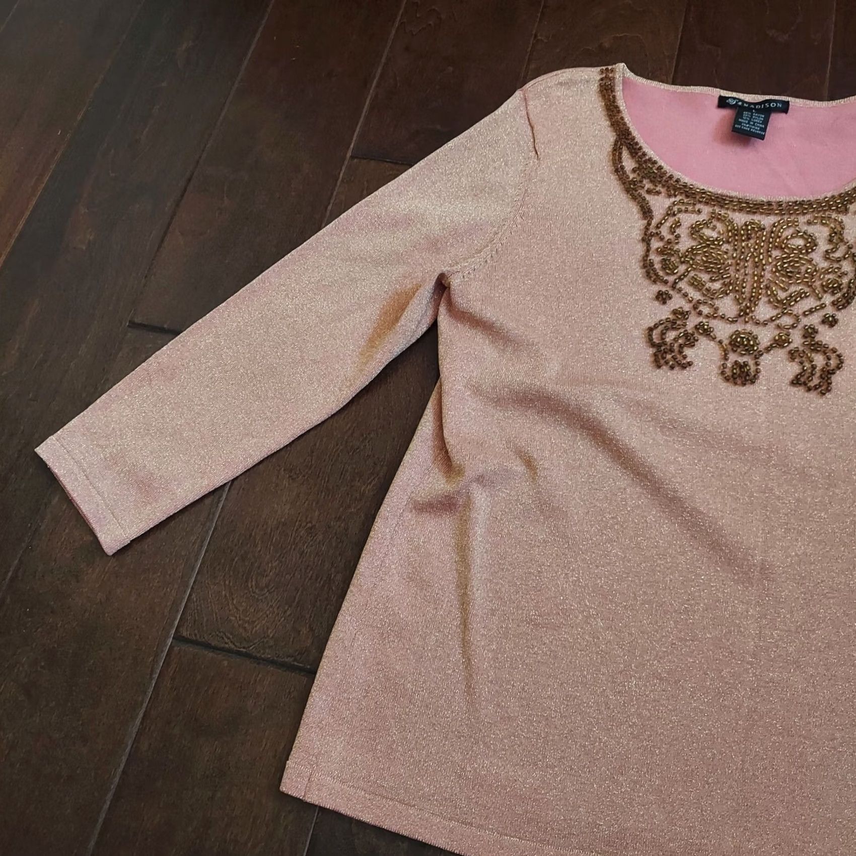 Madison Madison Blouse Shirt Pink Glitter Studded Bead Round Neck Long Sleeve Women's L Size L / US 10 / IT 46 - 2 Thumbnail