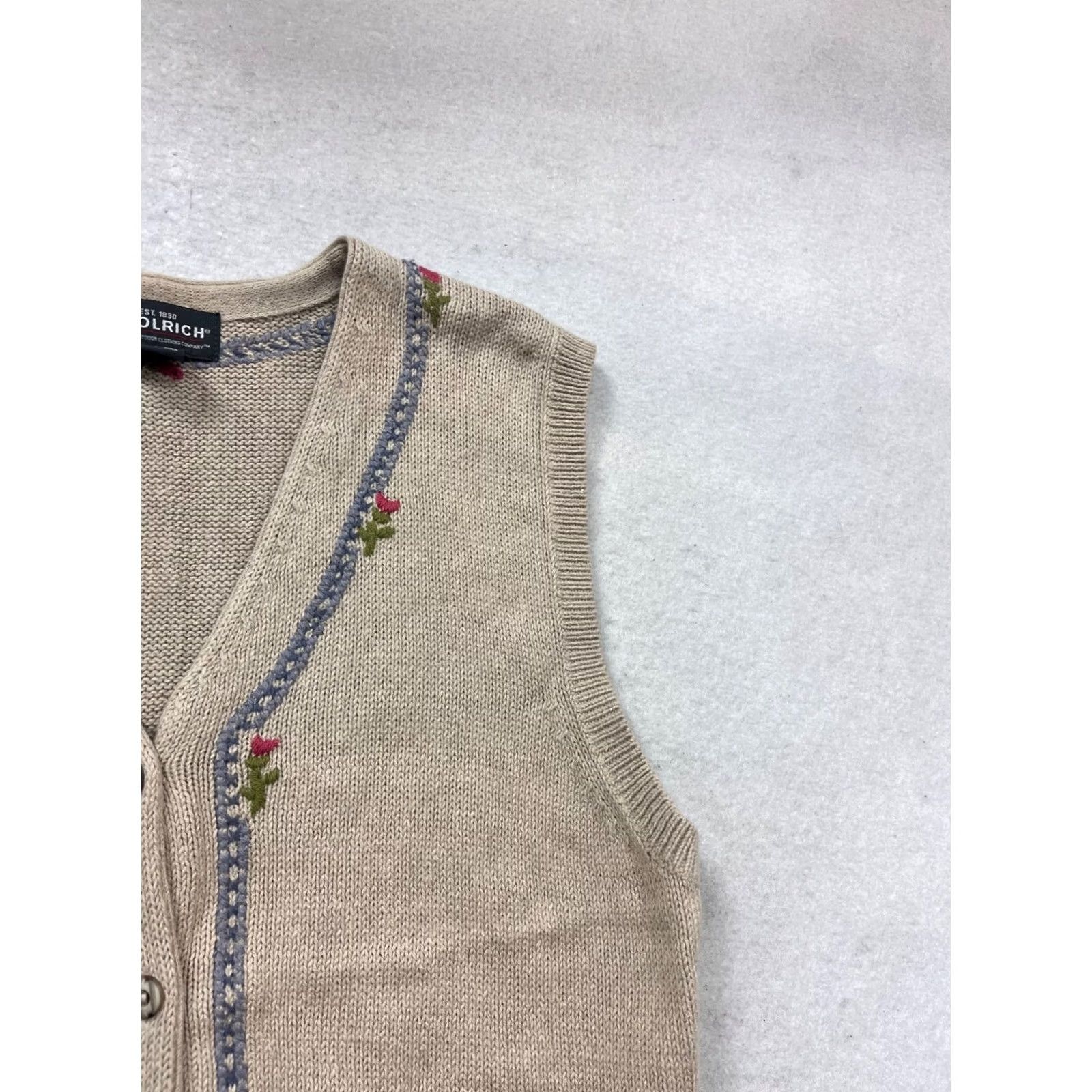 Vintage Woolrich Beige Sleeveless Knit Cardigan Vest Floral Embroidery XL Womens Size XL / US 12-14 / IT 48-50 - 6 Thumbnail