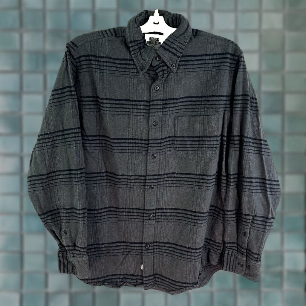 Lands' End Blake Shelton Plaid Flannel Button-Up Shirt Mens Medium (15.5) Gray/Blue Classic Western Outdoor Size US M / EU 48-50 / 2 - 1 Thumbnail