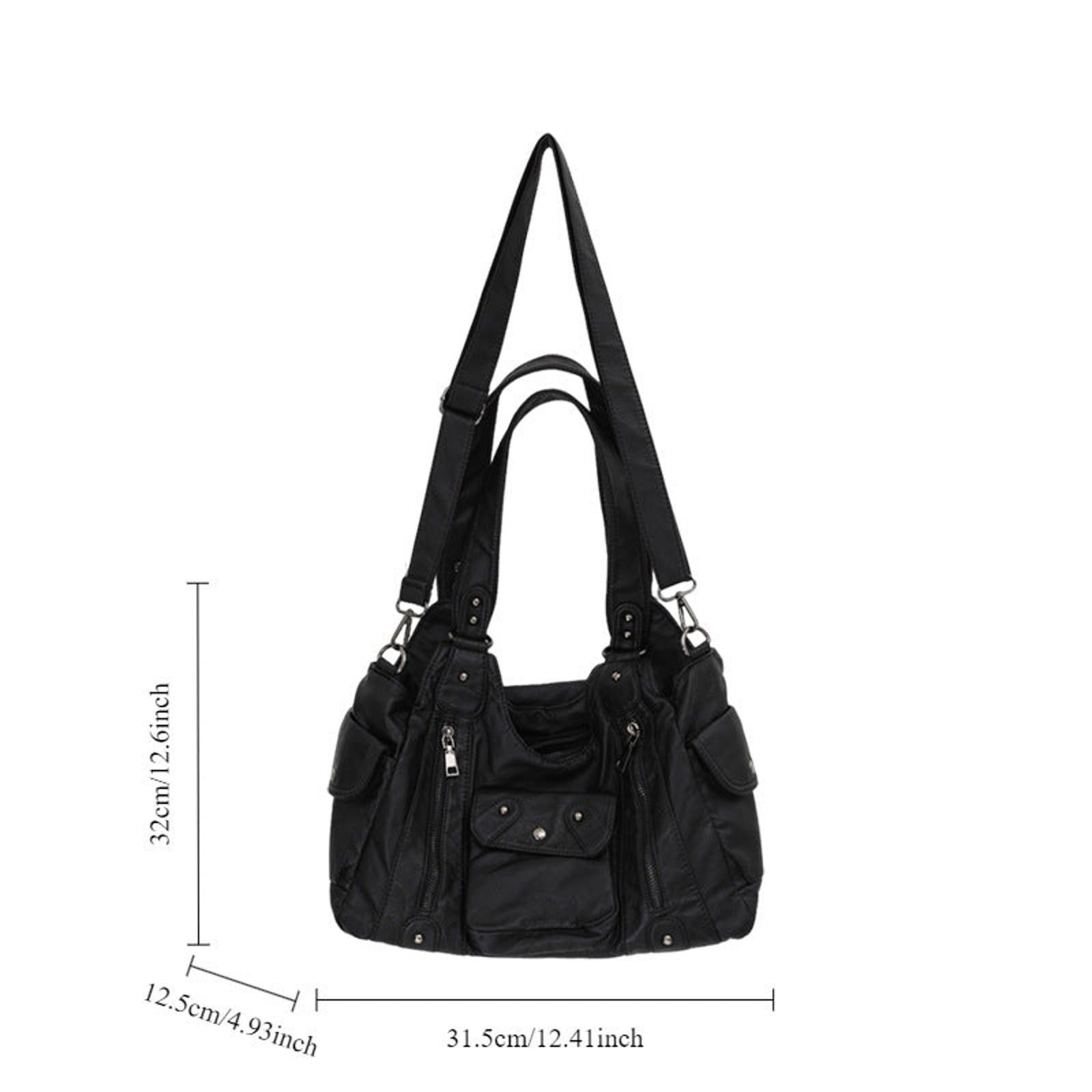 Vintage Black Multi-Pocket Shoulder Bag, Casual Everyday Bag Size ONE SIZE - 5 Thumbnail