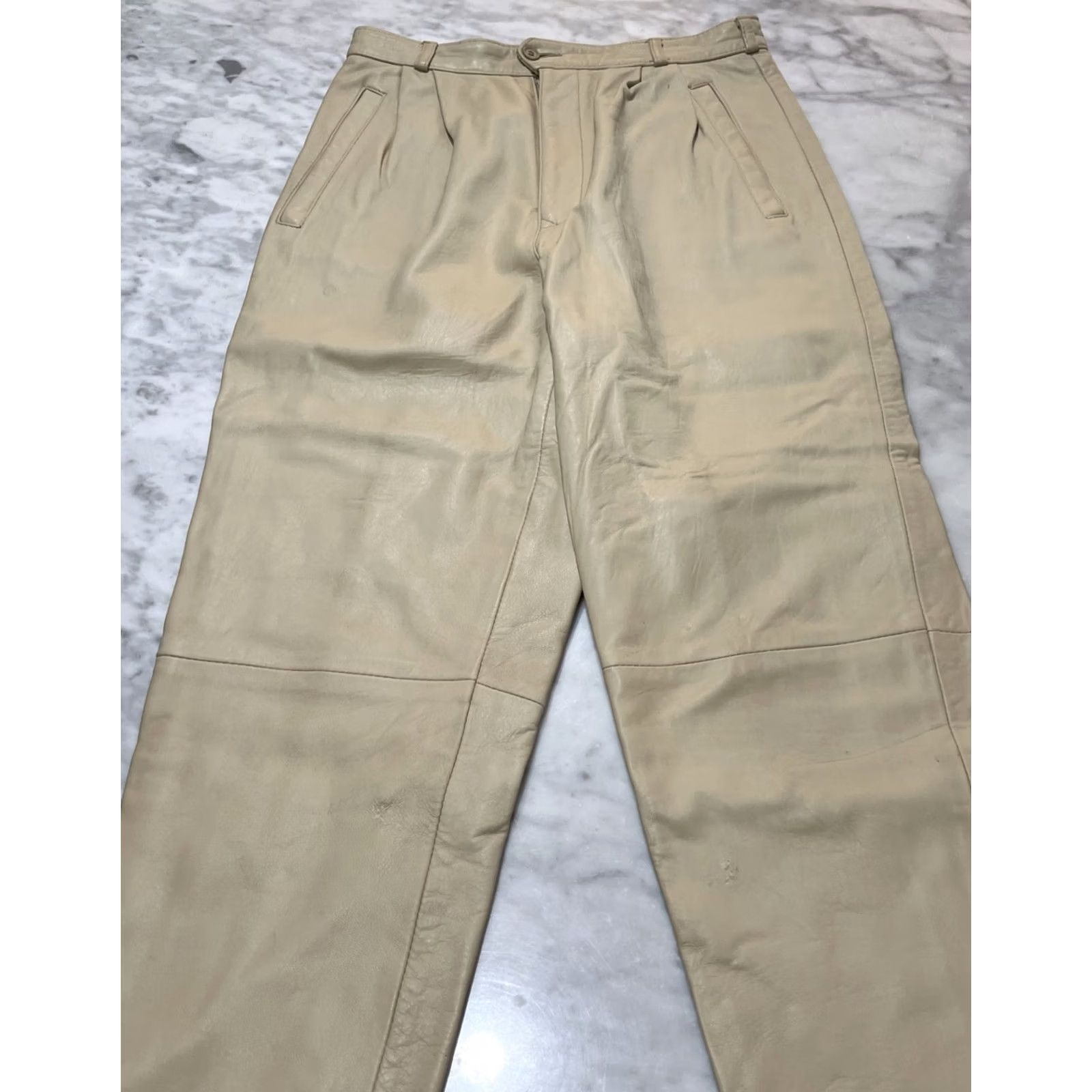 Vintage VINTAGE Touché Leather Pants Women’s Size 12 Beige W28 L29 Dress Pants Formal Party Cocktail 90s Biker Womens Size 34" / US 12 / IT 48 - 2 Thumbnail