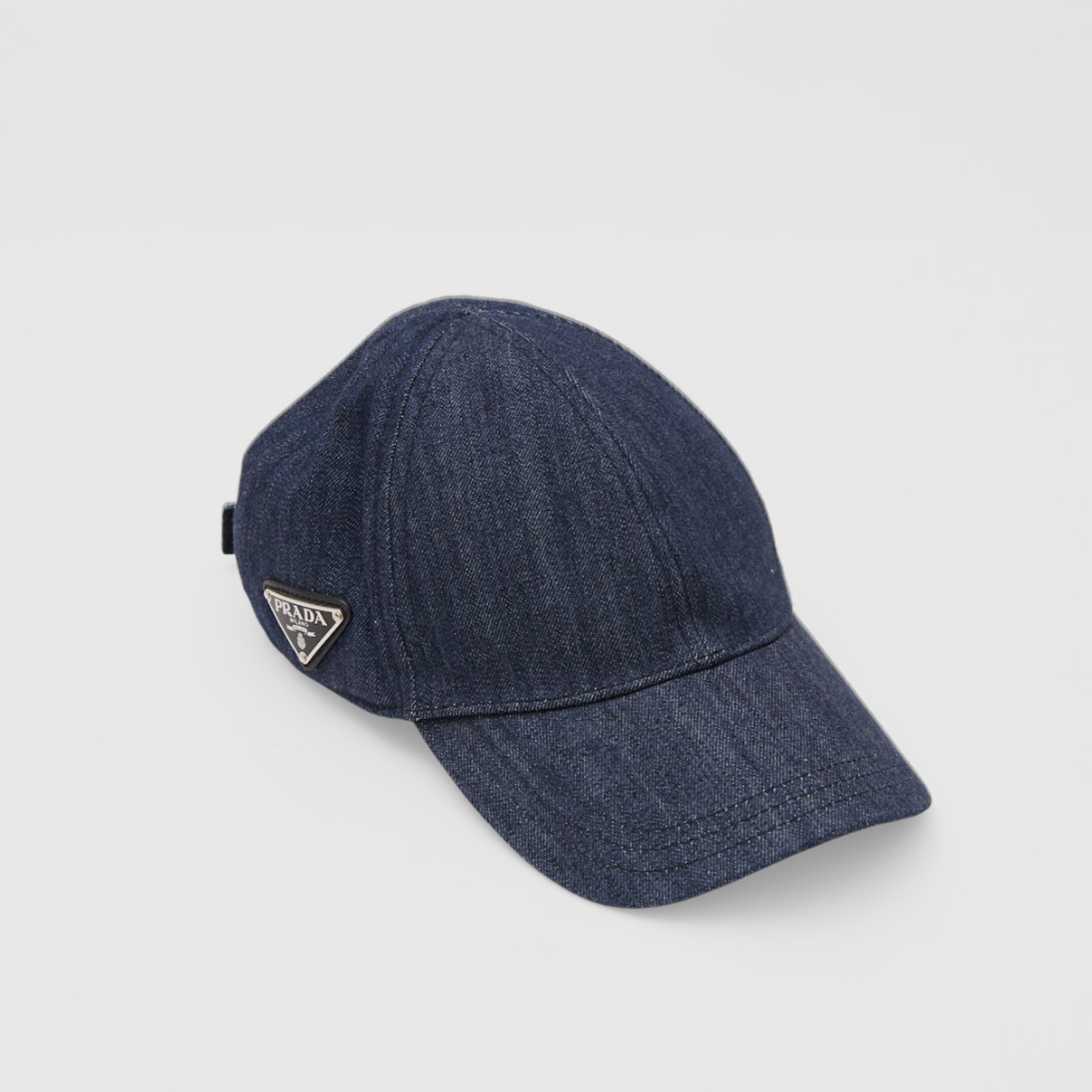 PRADA Logo Patch Denim Baseball Cap