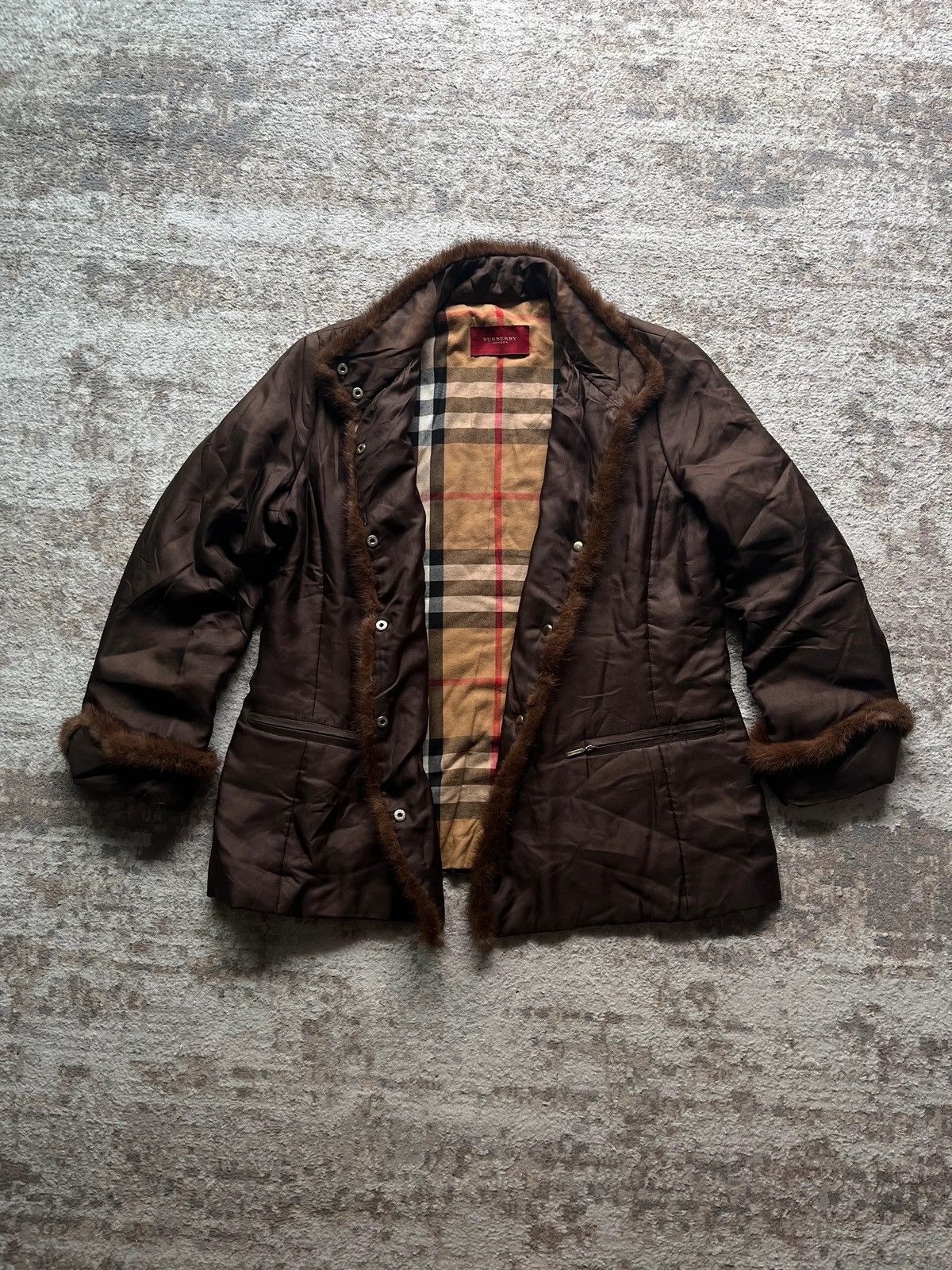 Burberry Sz 46 / XL 96% Silk Jacket Plaid Lining