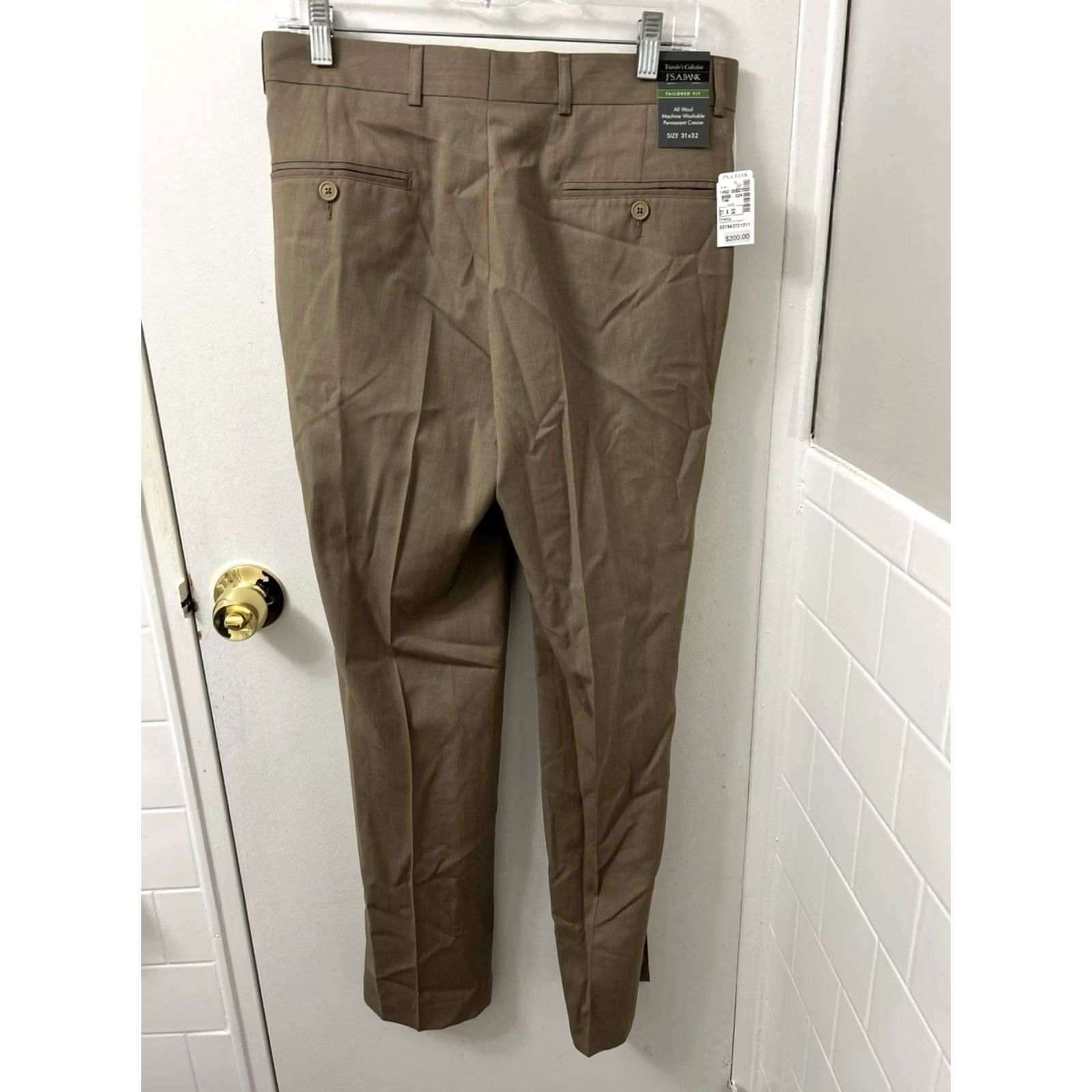 Vintage Jos A Bank Pants Mens 31 Beige 31x32 Tan Wool Traveler Collection YKK NWT MSRP Size US 31 - 2 Thumbnail