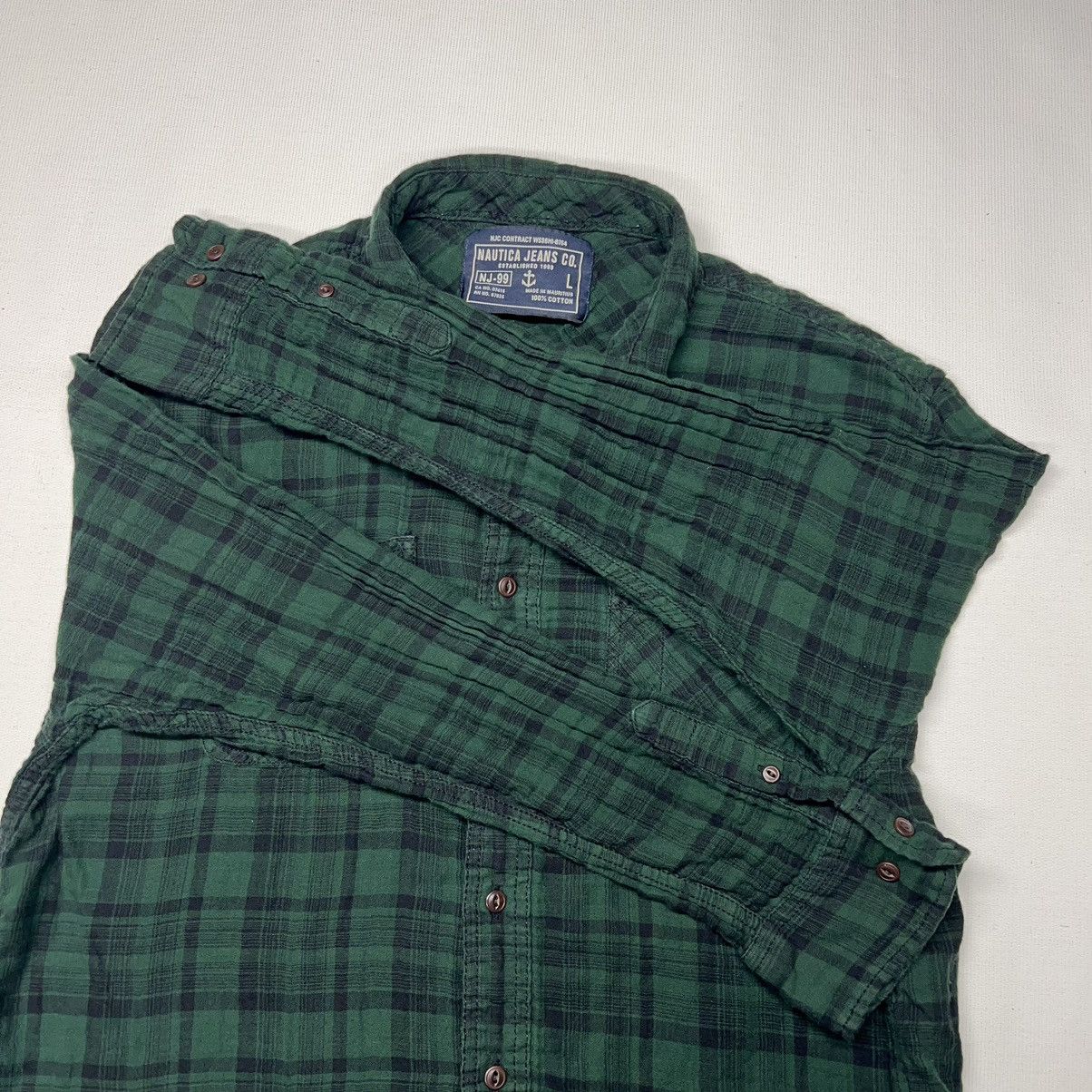 Nautica Nautica Jeans Co Flannel Shirt Green Button Plaid Pockets Size US L / EU 52-54 / 3 - 10 Thumbnail