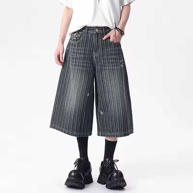 Jean Stripe Streetwear Baggy Loose Washed Black Shorts Y2k Size US 34 / EU 50 - 1 Thumbnail